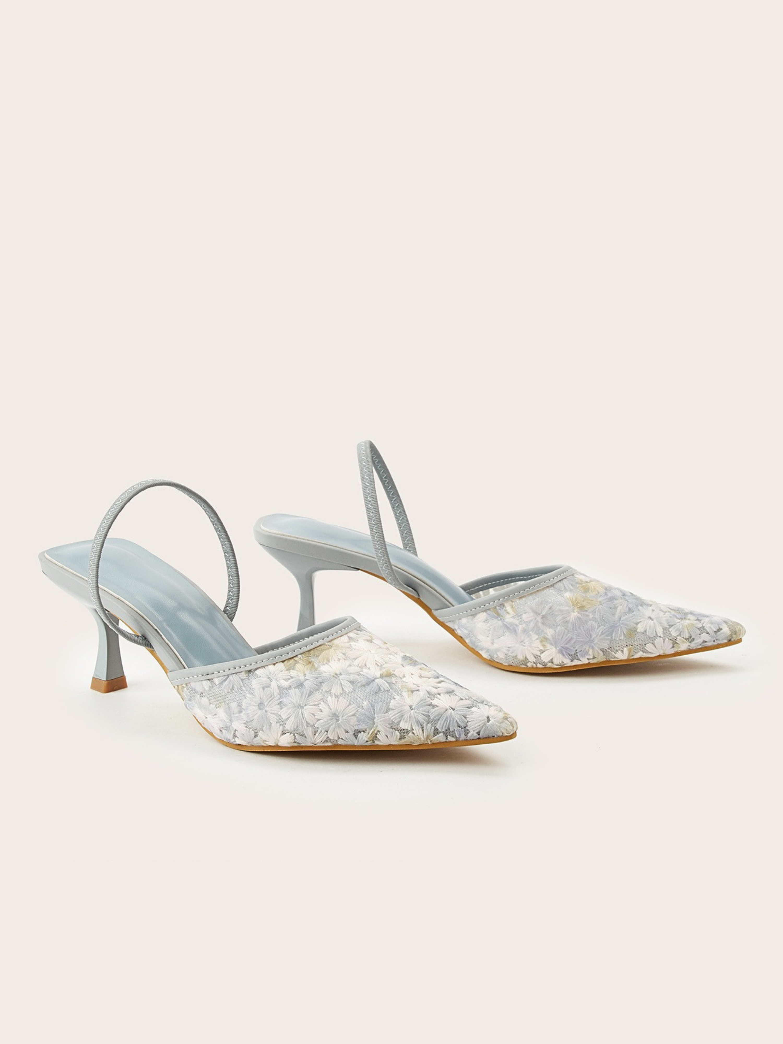 Lina Daisy Mesh Pointed Mule Heels