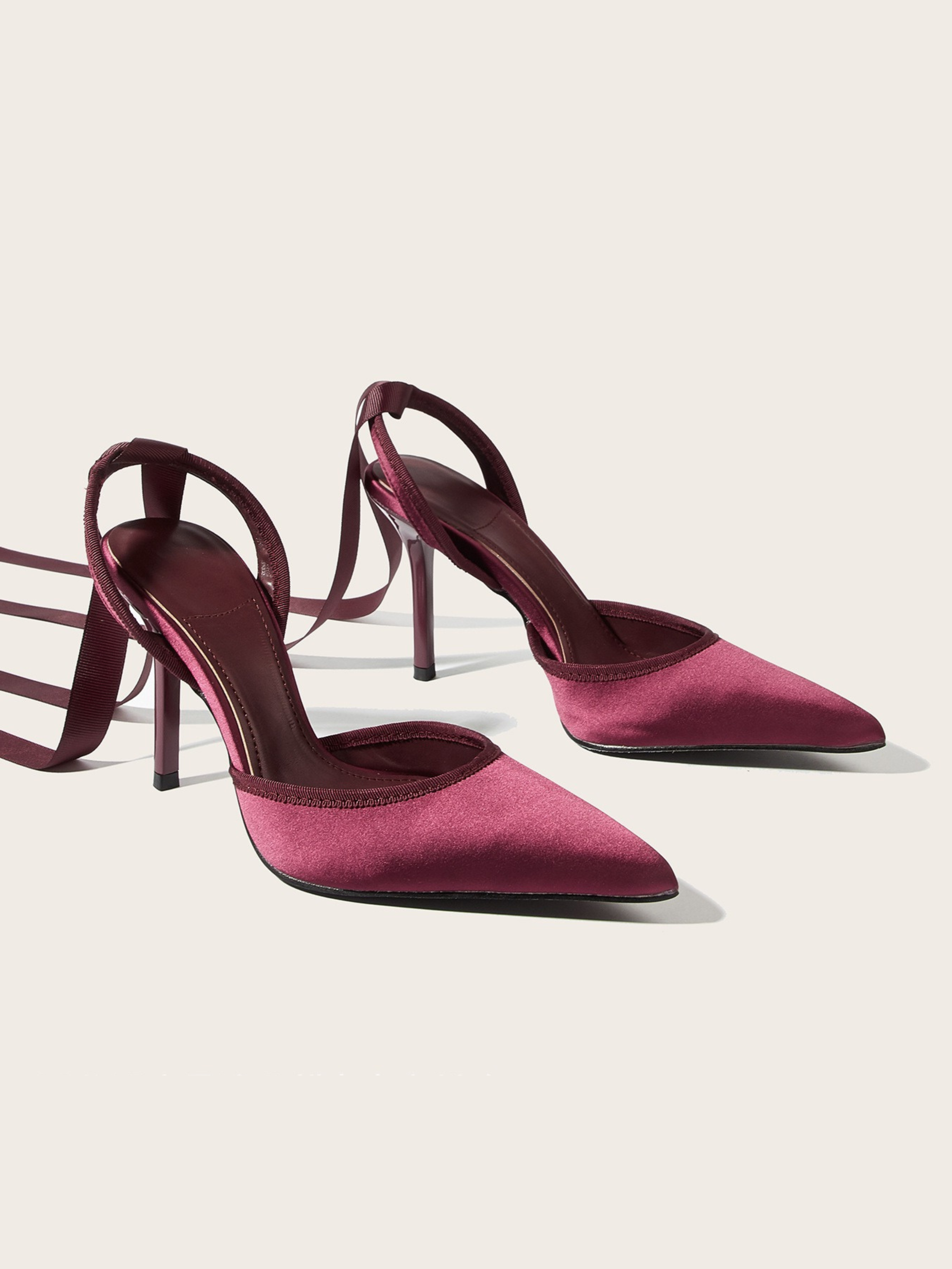 Velora Wine Satin Wrap Strap Heels