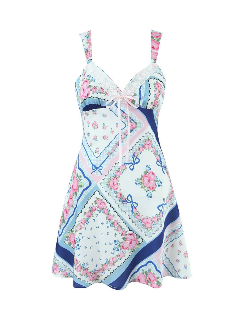 Ceyla Patchwork Floral Lace Trim Mini Dress