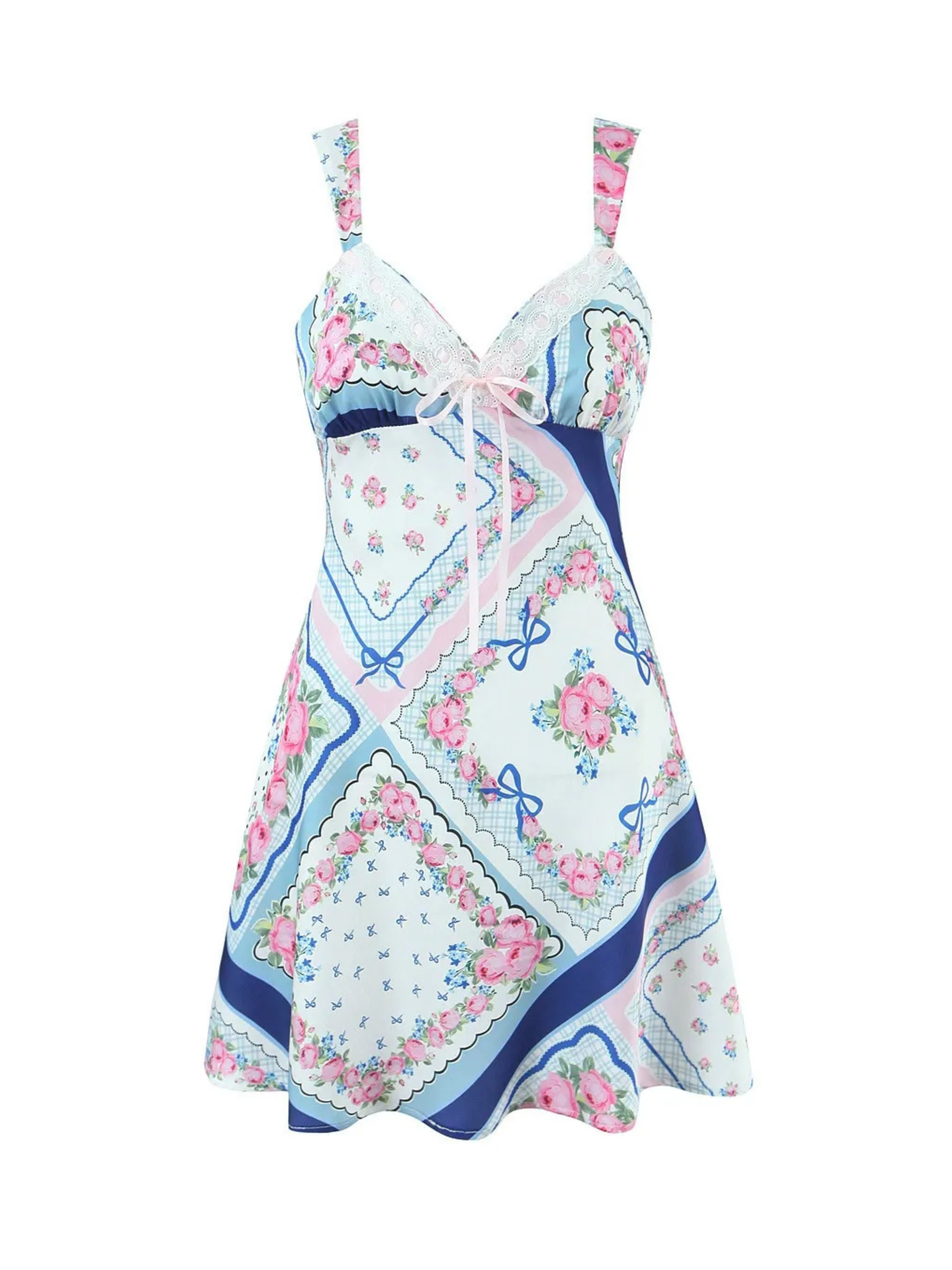 Ceyla Patchwork Floral Lace Trim Mini Dress