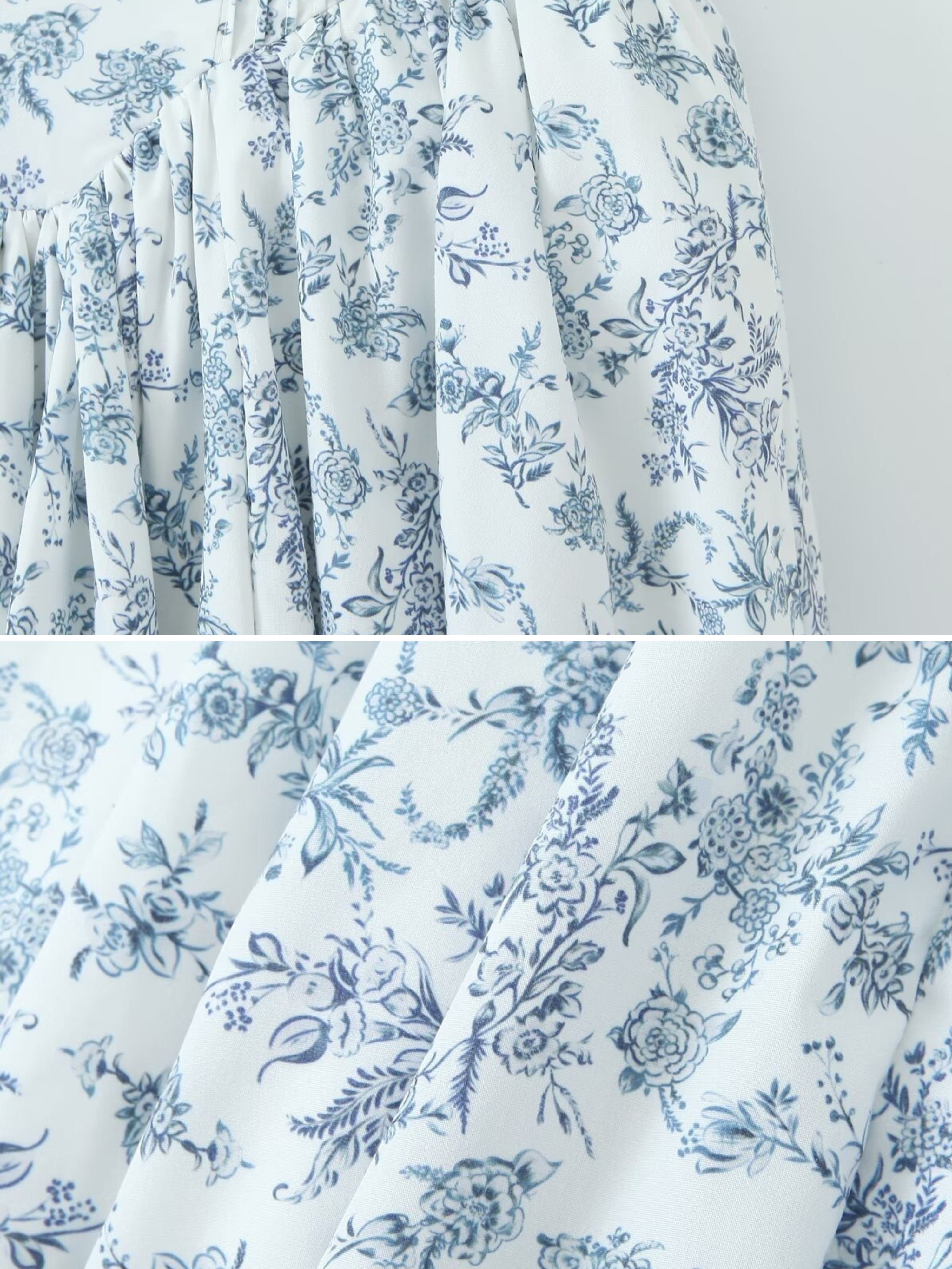 Melis Blue Toile Strapless Midi Dress