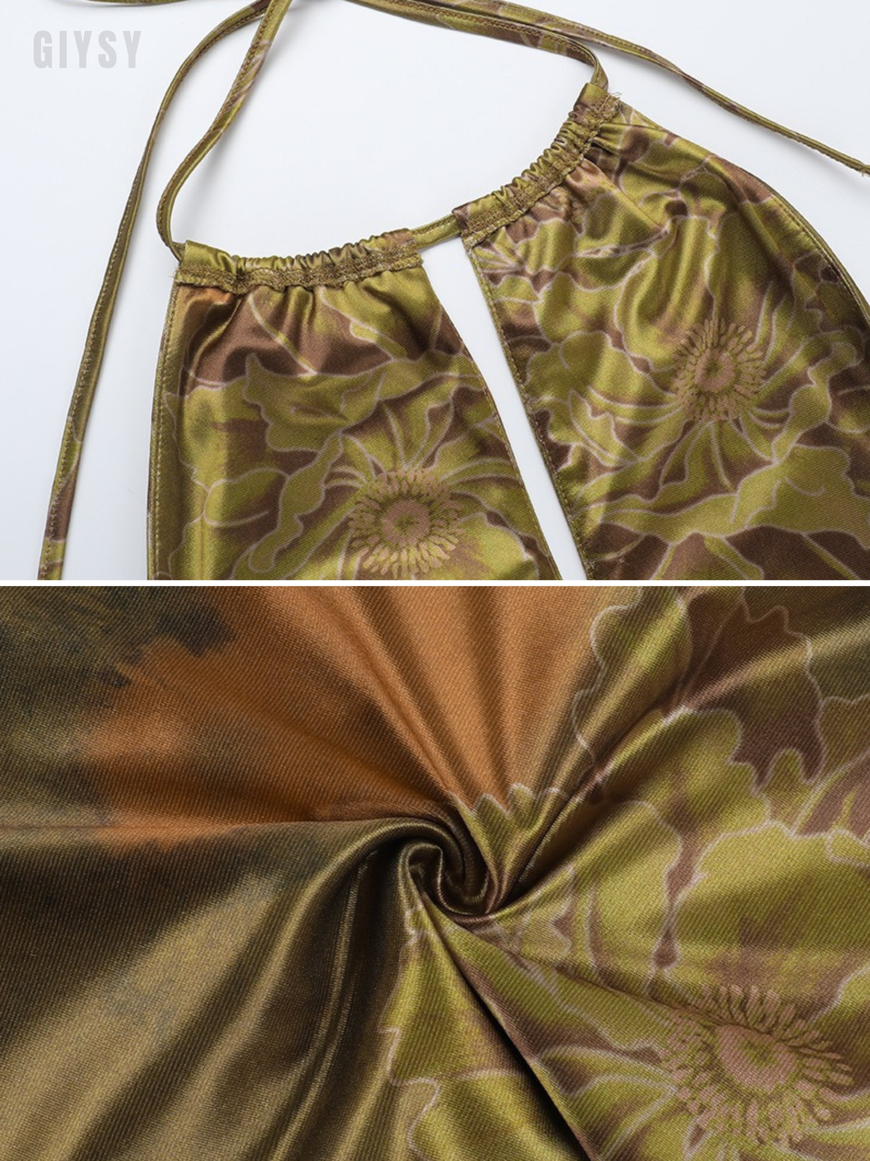 Nerida Olive Floral Halter Mini Dress