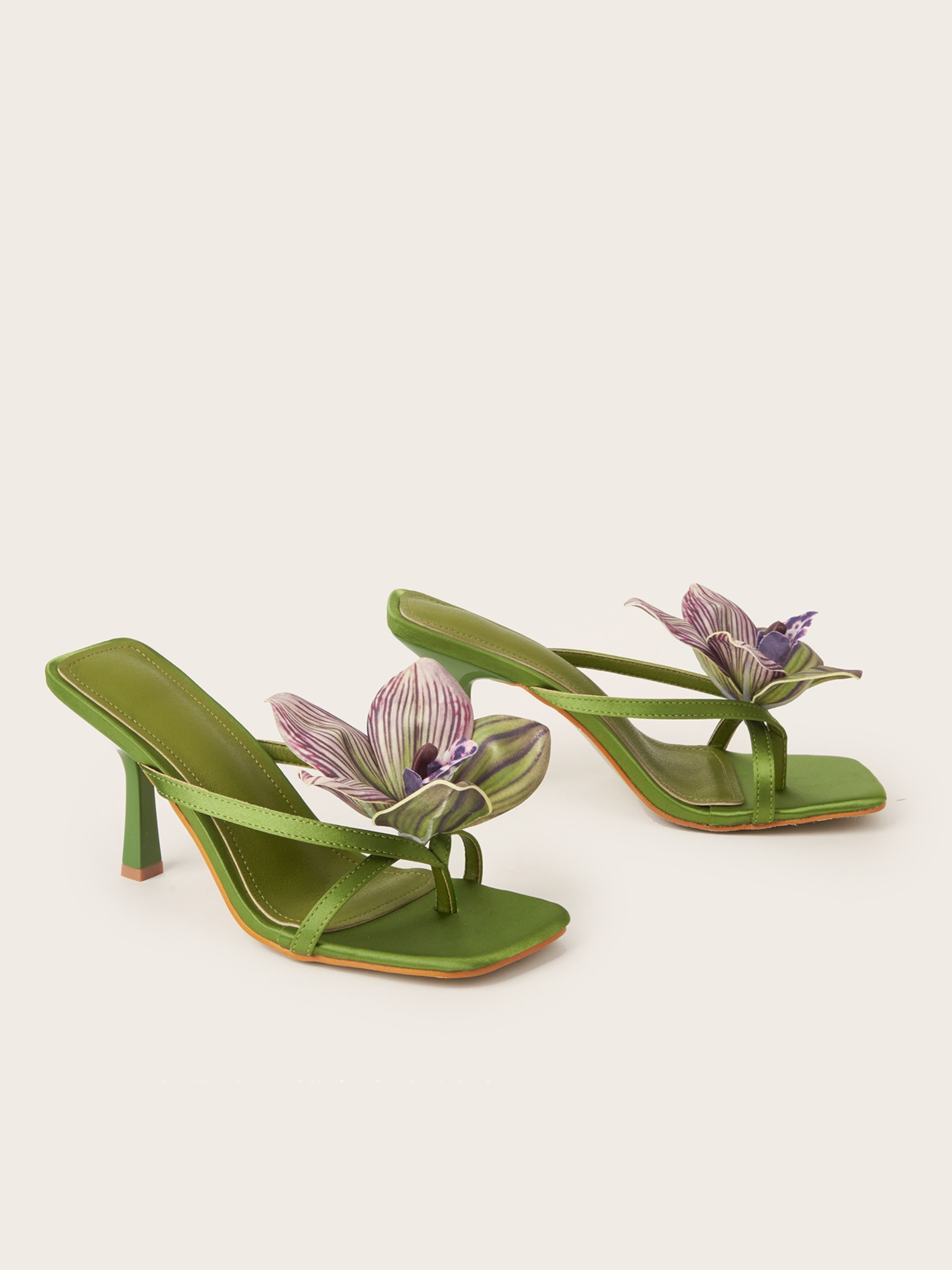 Urella Olive Orchid Satin Heel Sandals