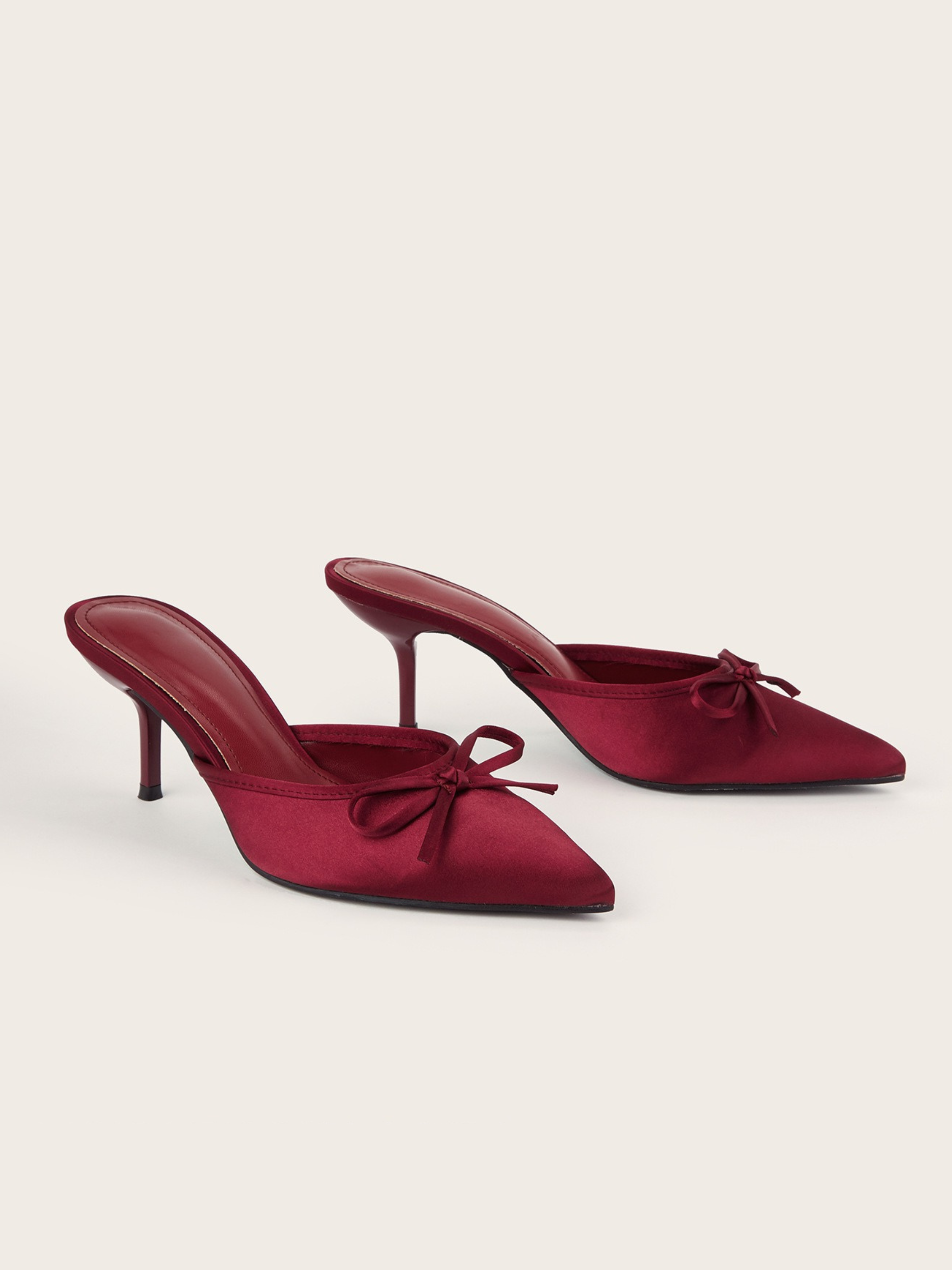 Ambrine Wine Satin Bow Mule Heels