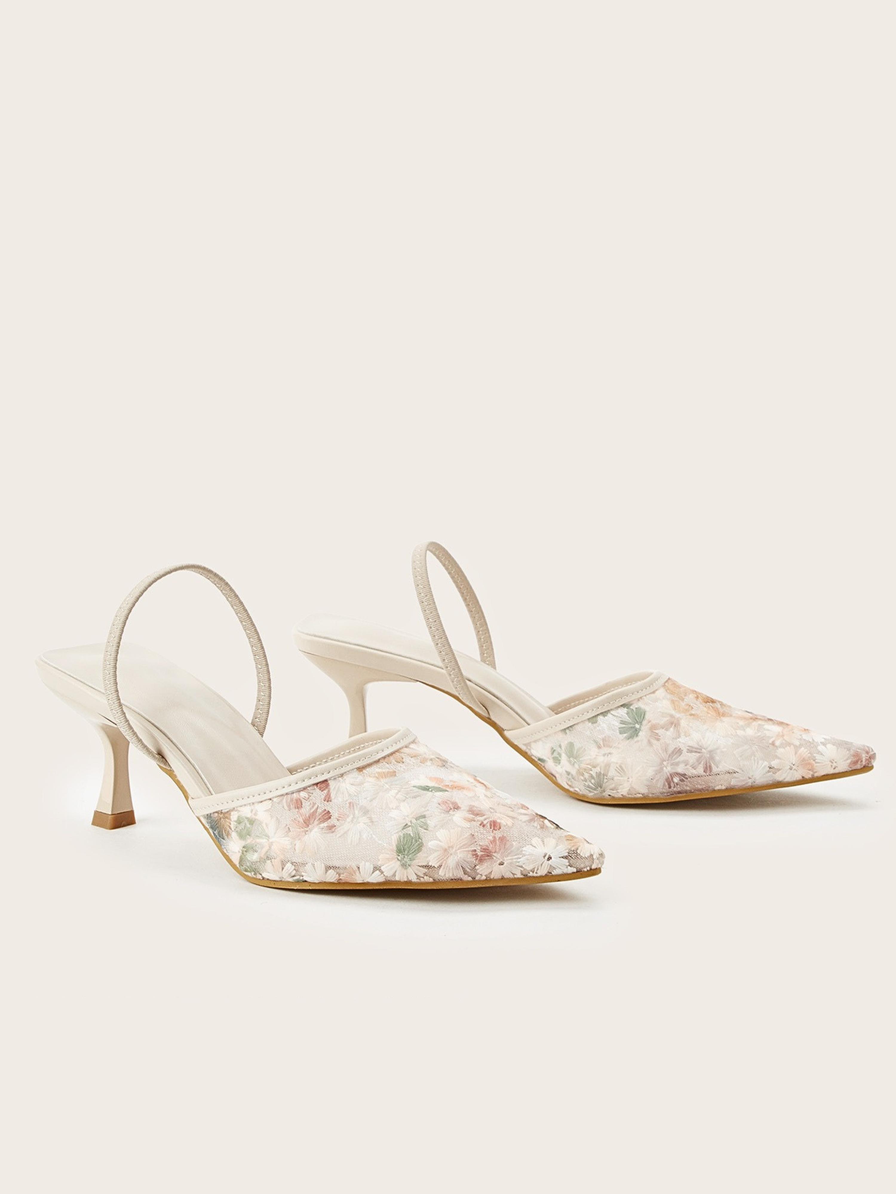 Tirana Floral Mesh Slingback Heels