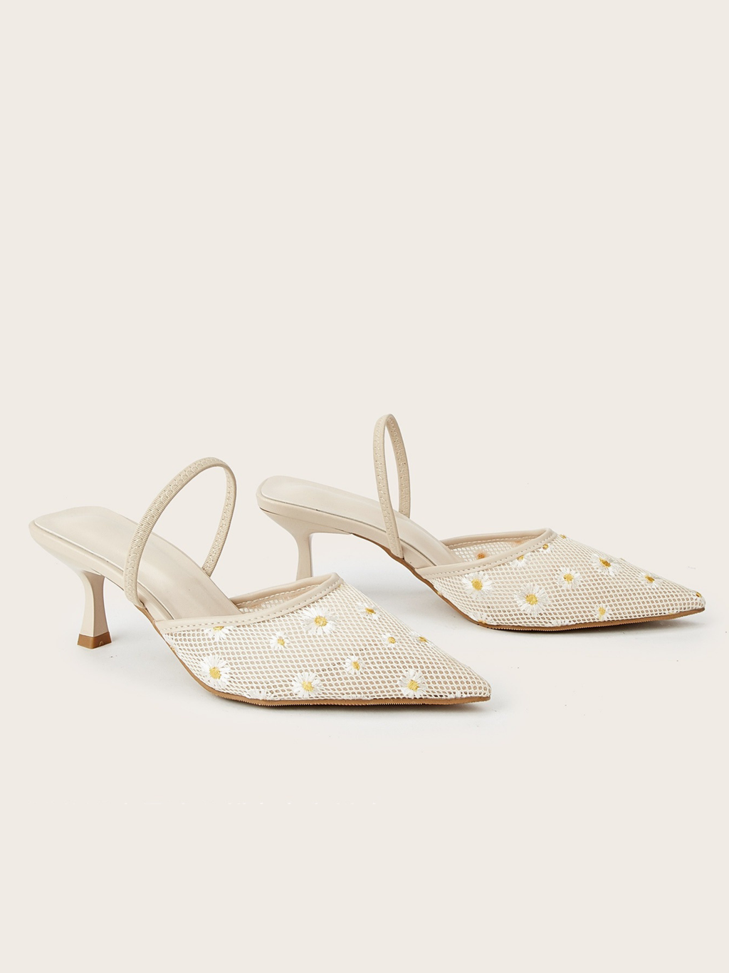 Rhoswen Daisy Mesh Pointed Mule Heels