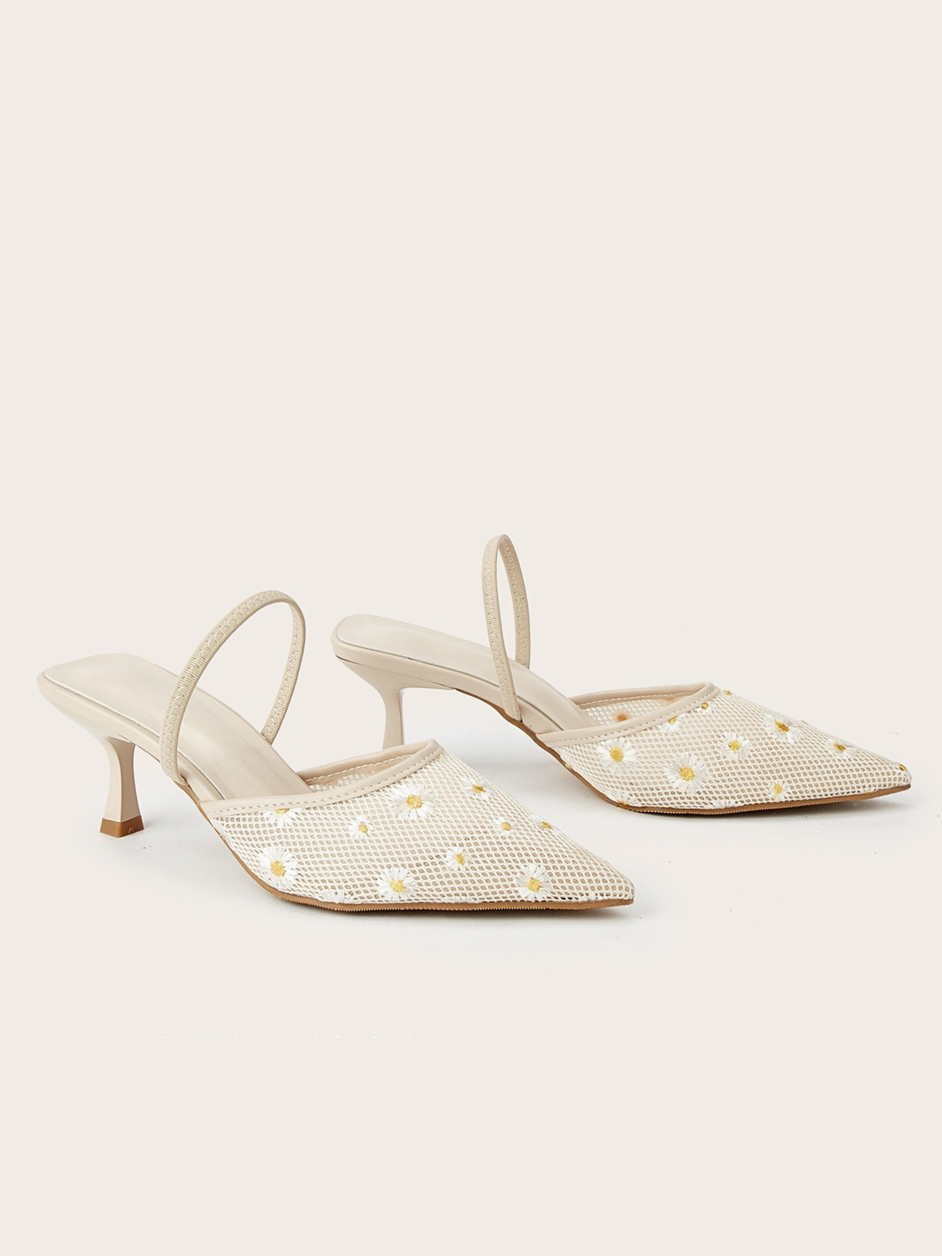Rhoswen Daisy Mesh Pointed Mule Heels