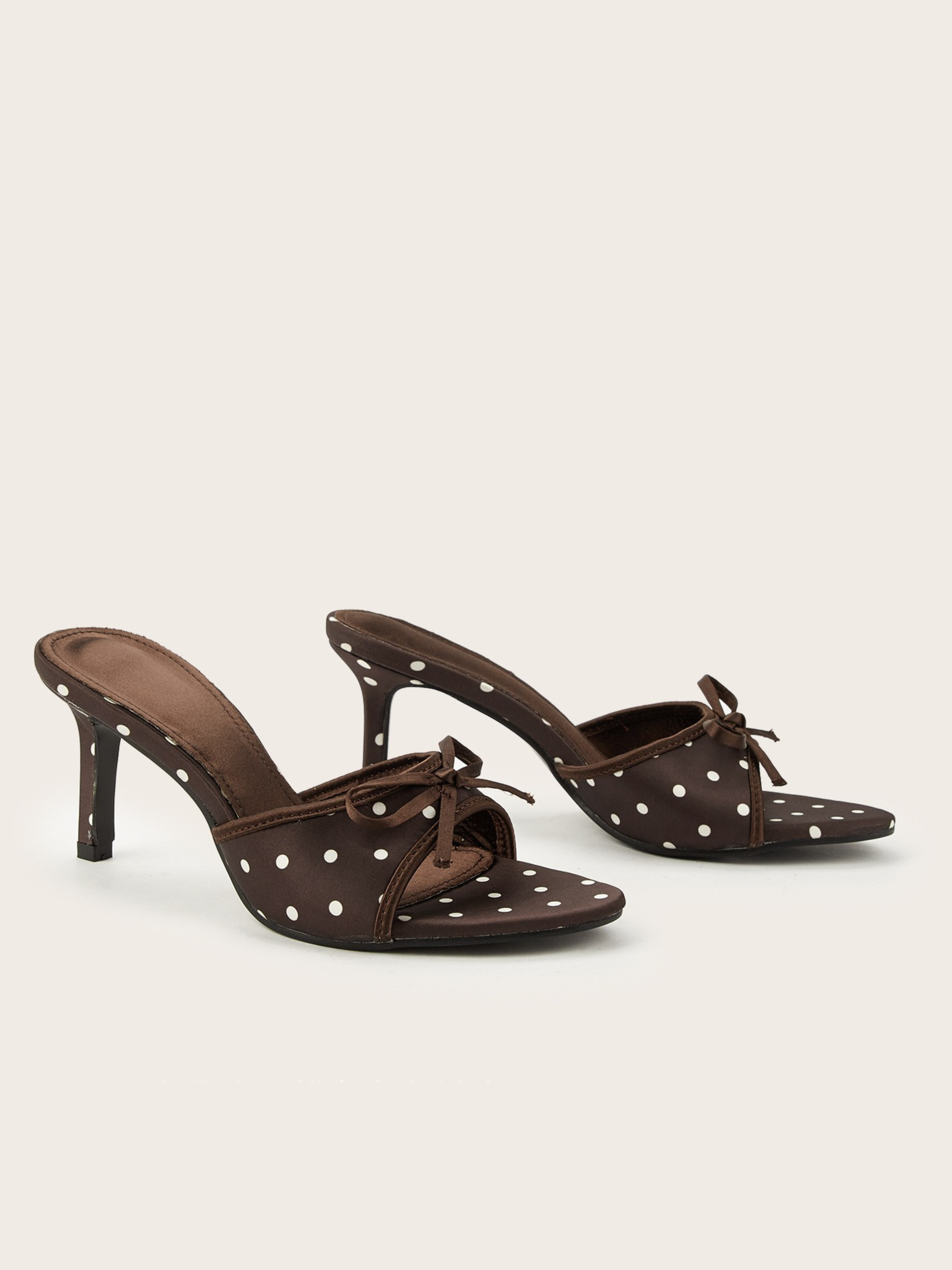 Delsa Coffee Polka Dot Bow Mule Heels