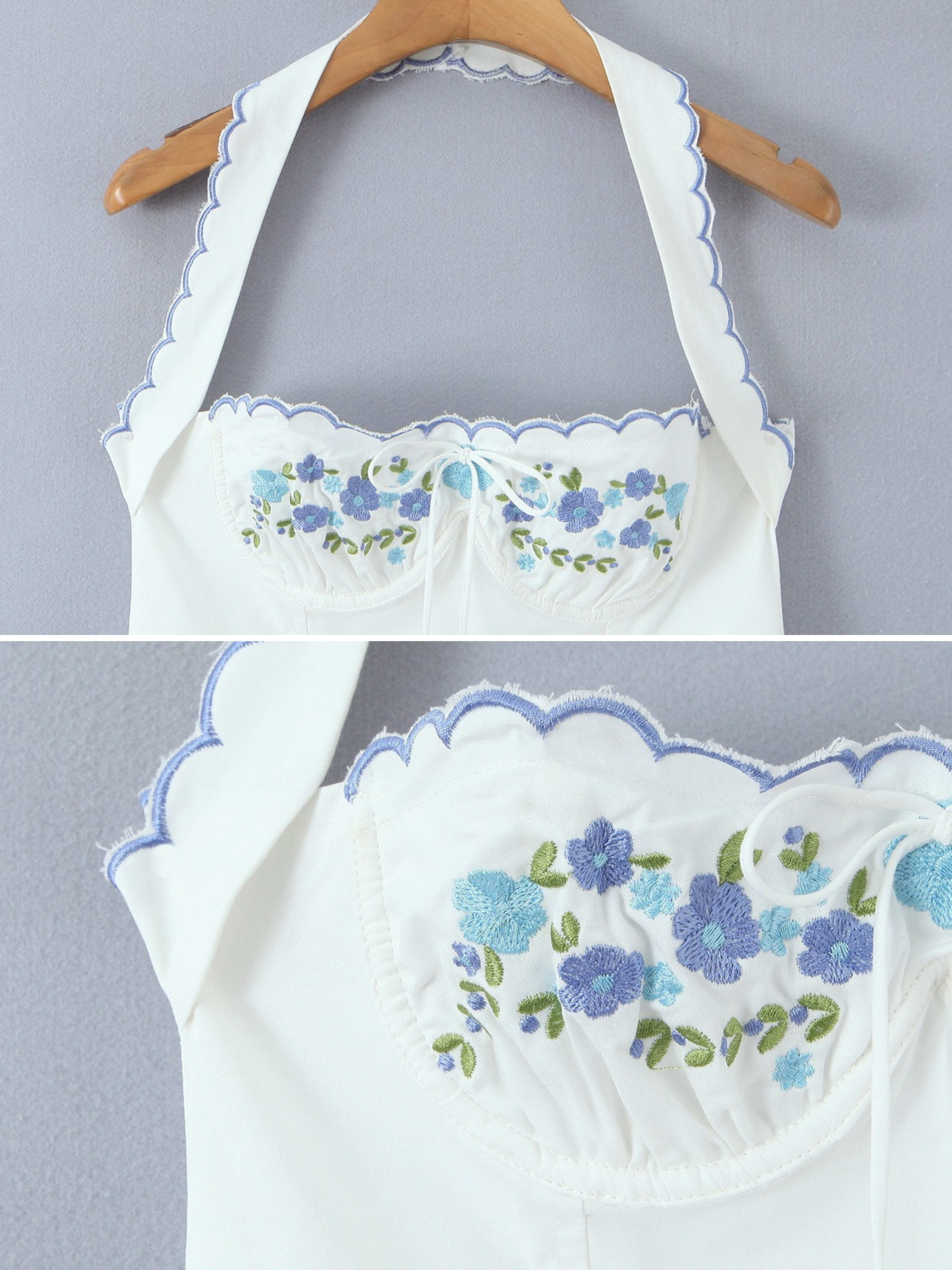 Liora Bluebell Scallop Halter Mini Dress