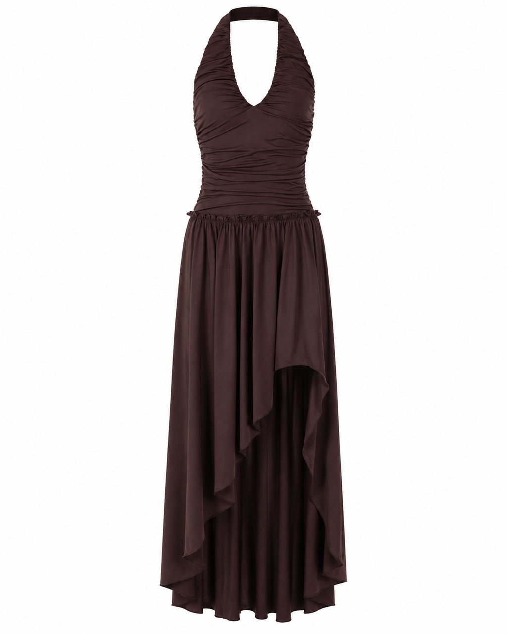 Eden Asymmetric Ruched Halter Maxi Dress