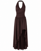 Eden Asymmetric Ruched Halter Maxi Dress