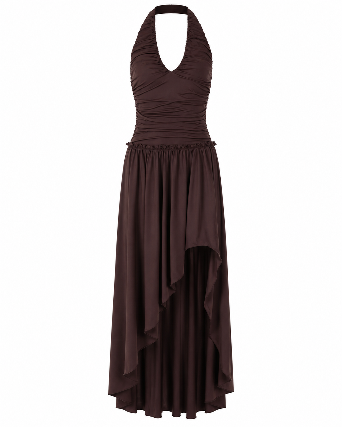 Eden Asymmetric Ruched Halter Maxi Dress