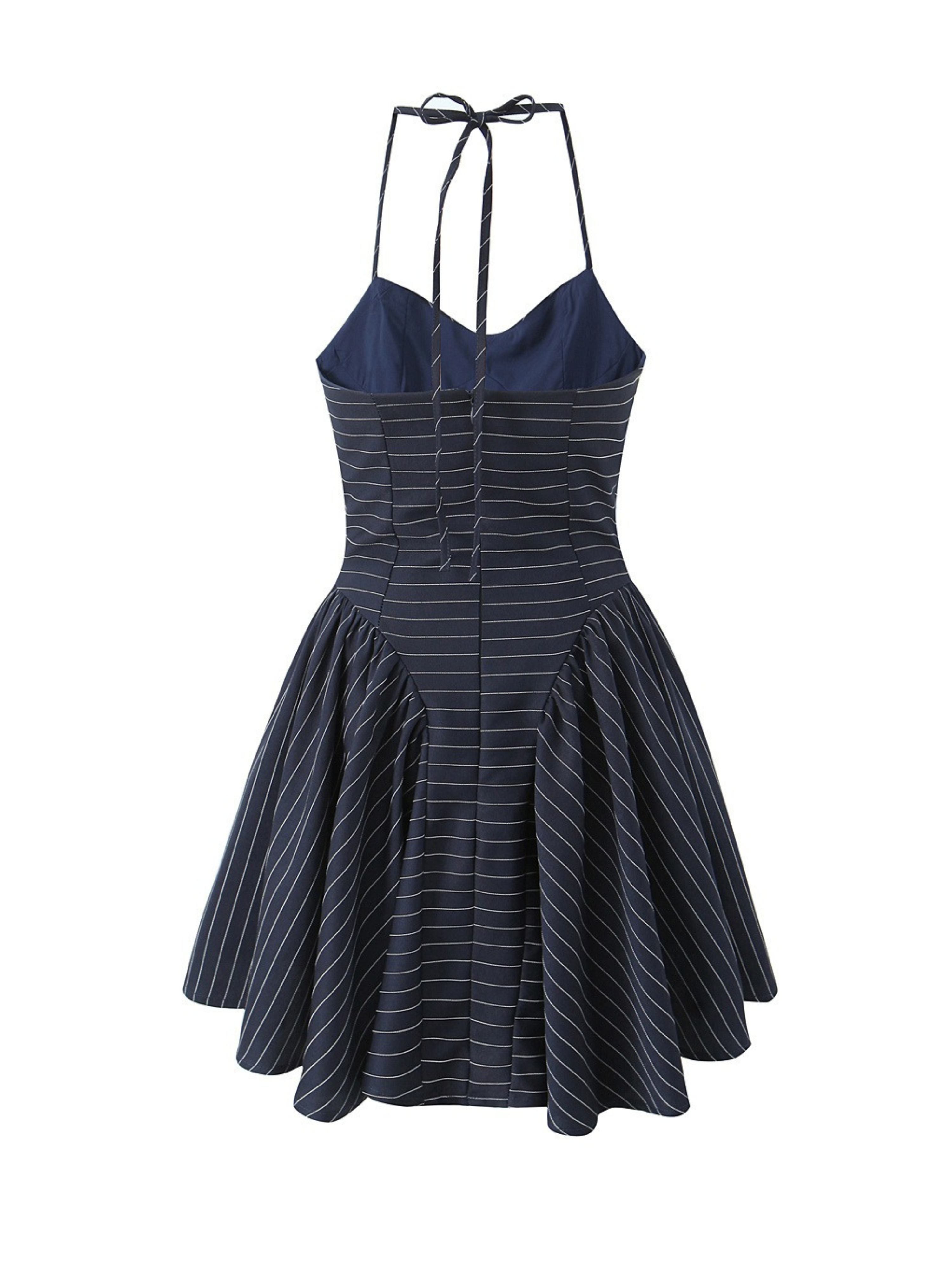 Ceren Navy Pinstripe Halter Mini Dress