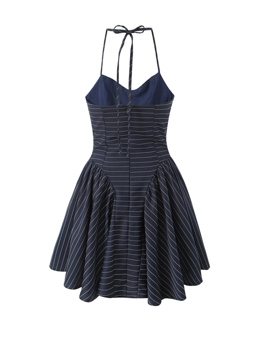 Ceren Navy Pinstripe Halter Mini Dress