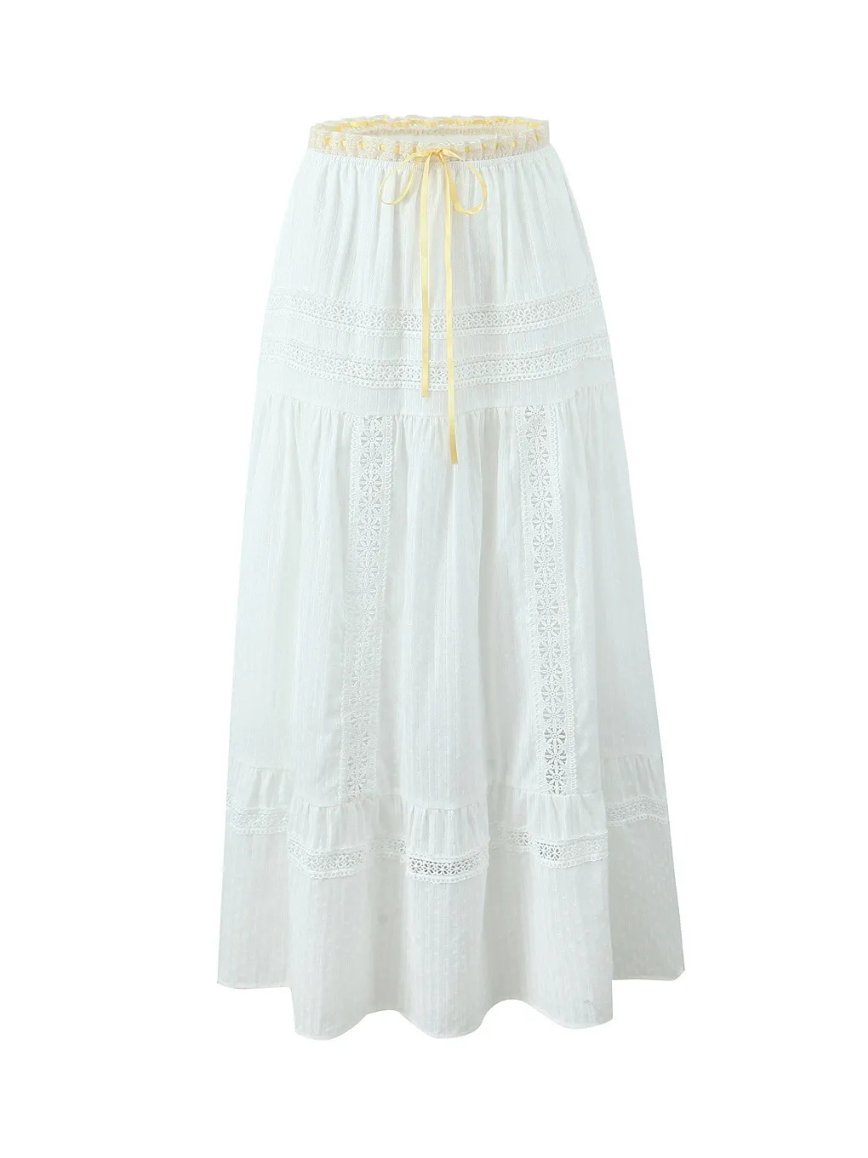 Beril Lace Trim Tie-Front Top & Maxi Skirt Set