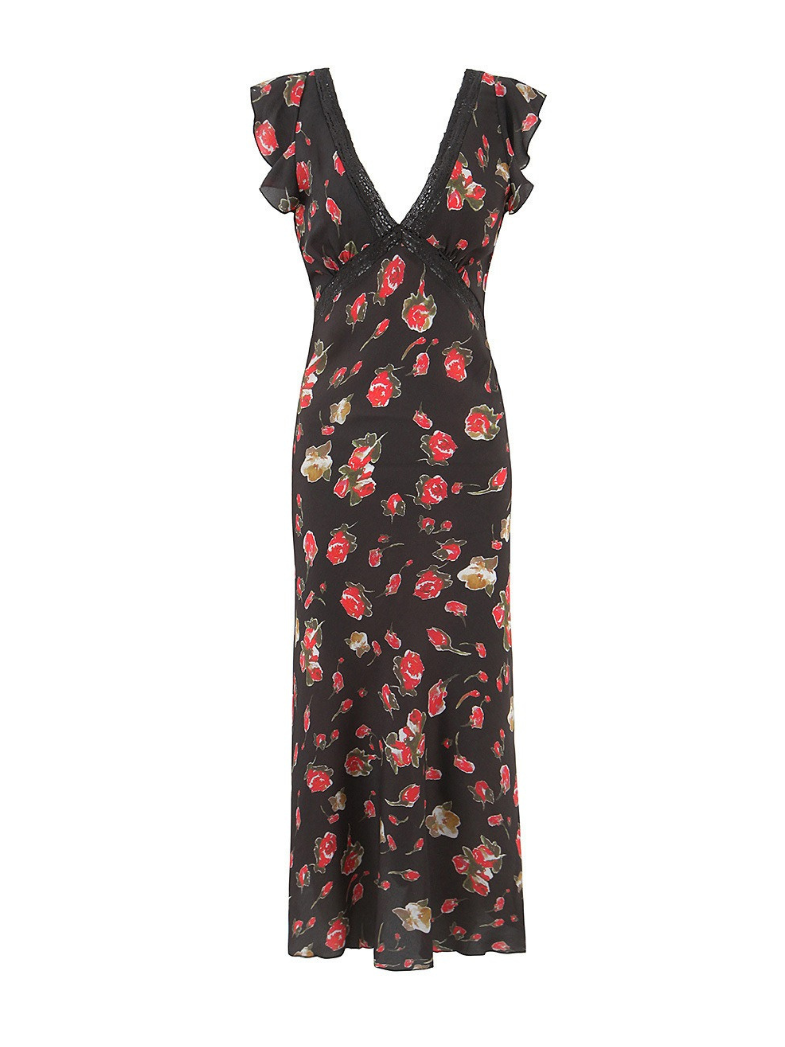 Nivya Rose Floral Ruffle Sleeve Maxi Dress