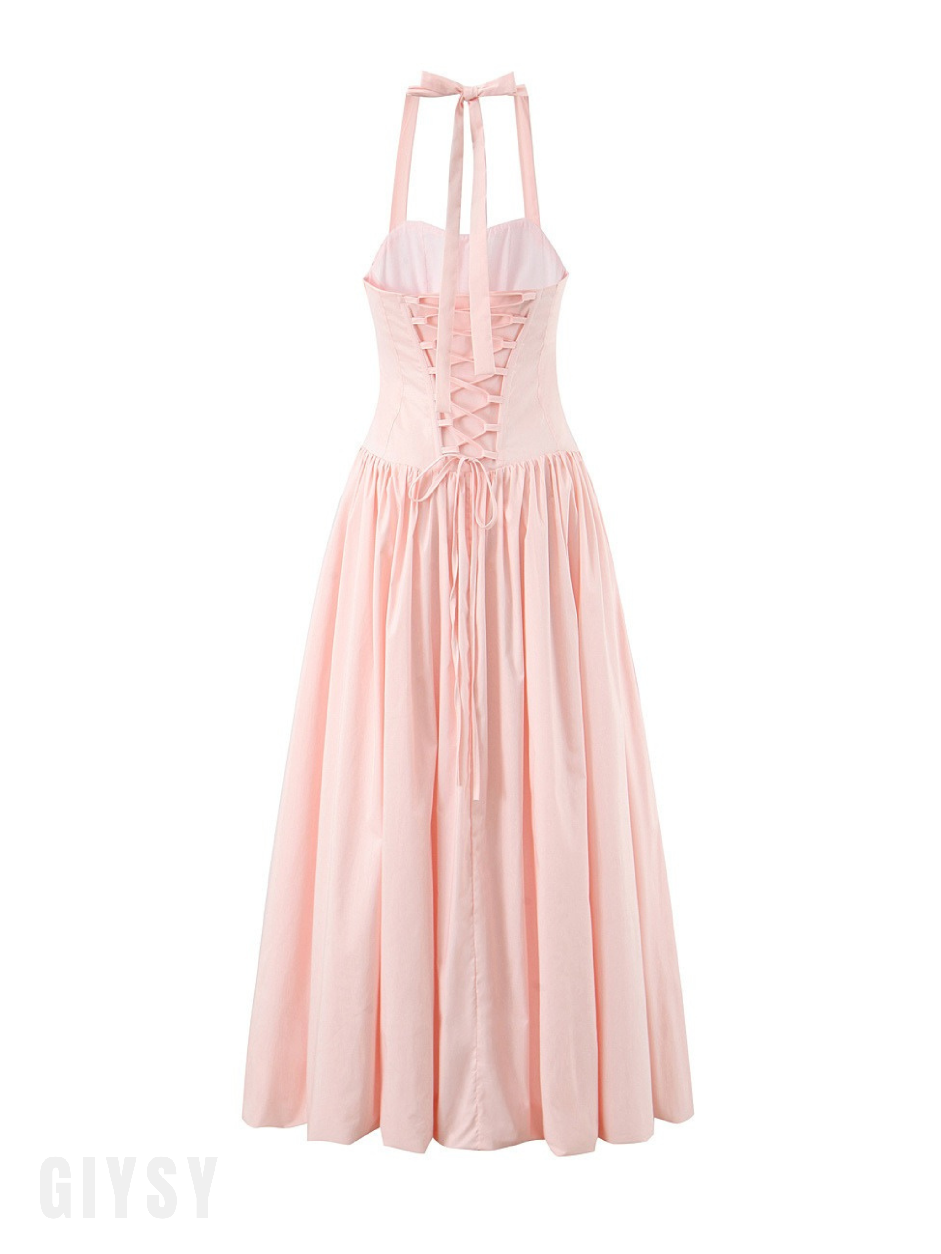 Amelie Lace-Up Halter Maxi Dress