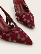 Cirelle Wine Floral Mesh Slingback Heels