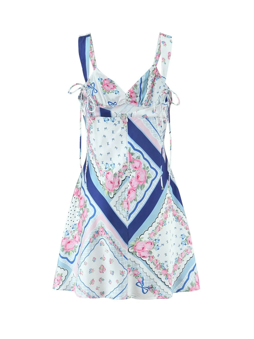 Ceyla Patchwork Floral Lace Trim Mini Dress