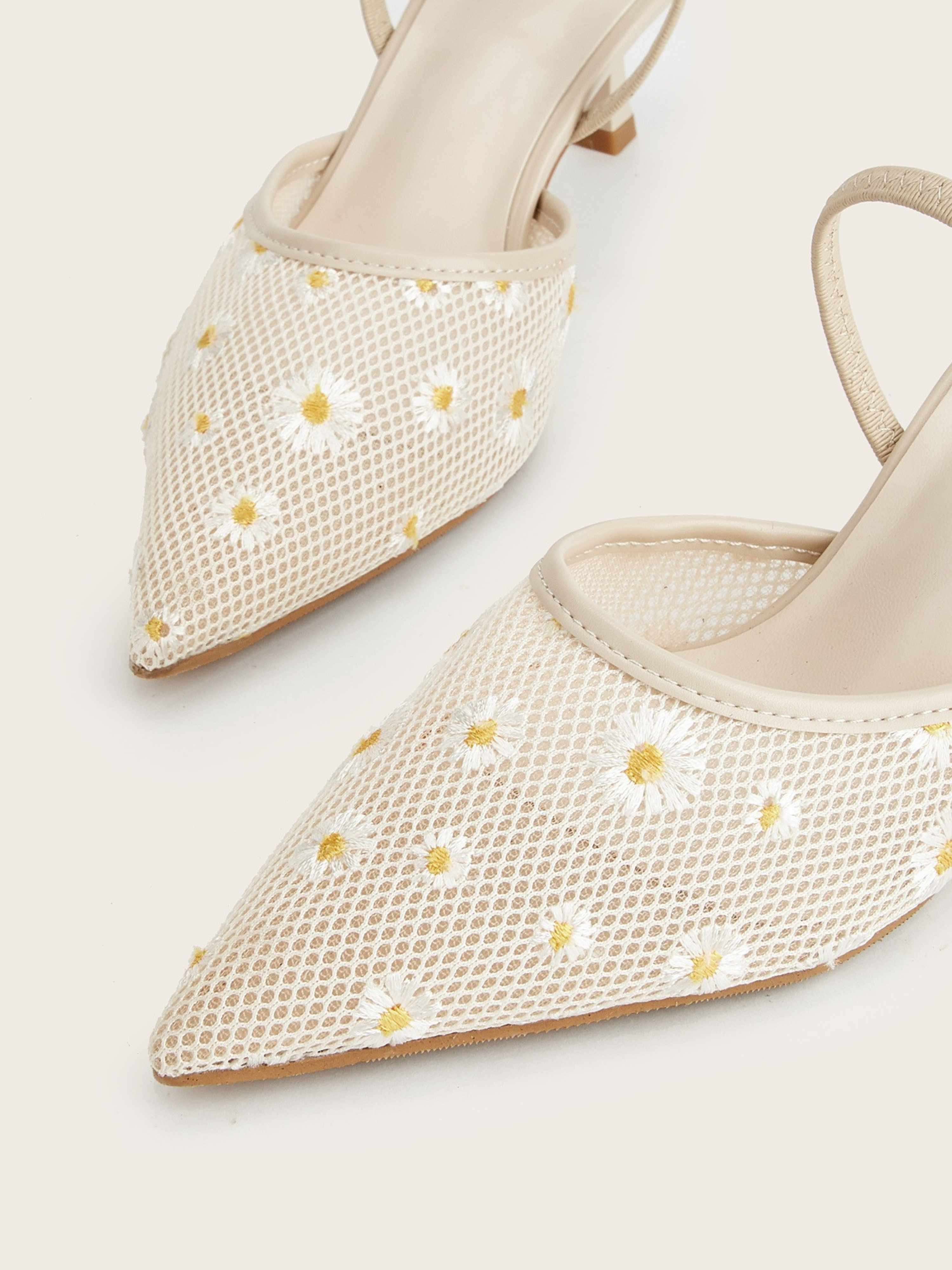 Rhoswen Daisy Mesh Pointed Mule Heels