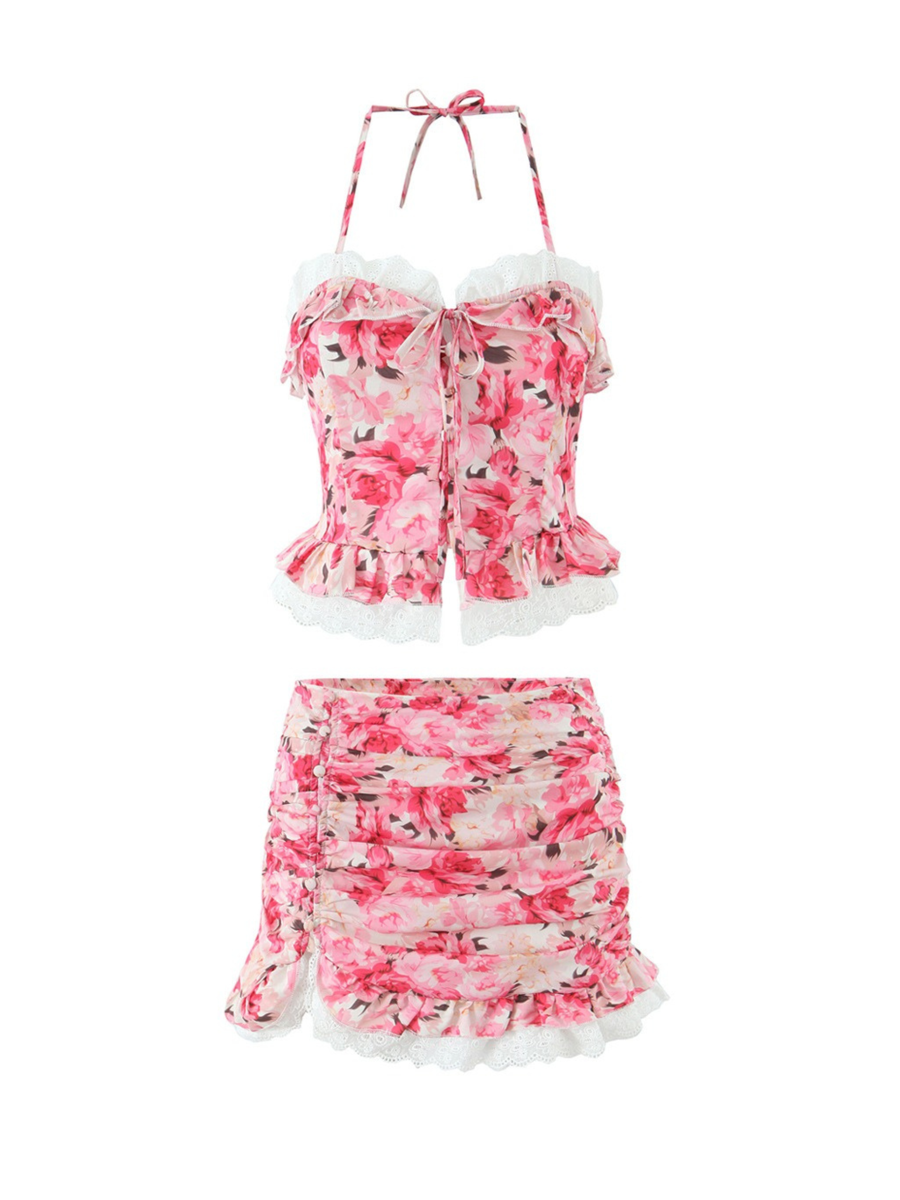 Maelia Floral Ruffle Skirt Set