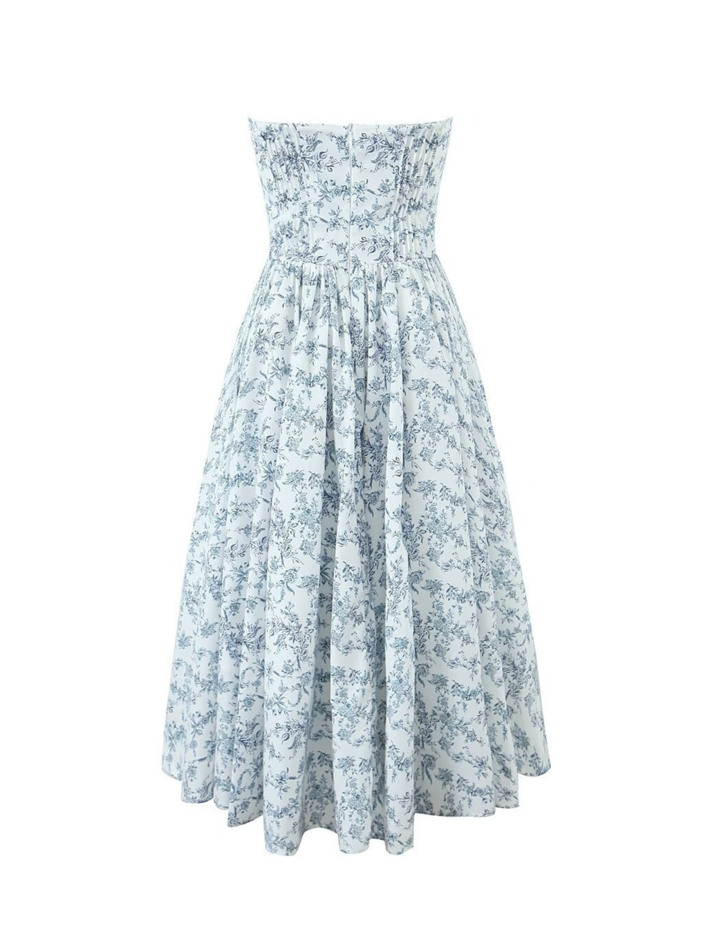 Melis Blue Toile Strapless Midi Dress