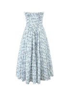 Melis Blue Toile Strapless Midi Dress