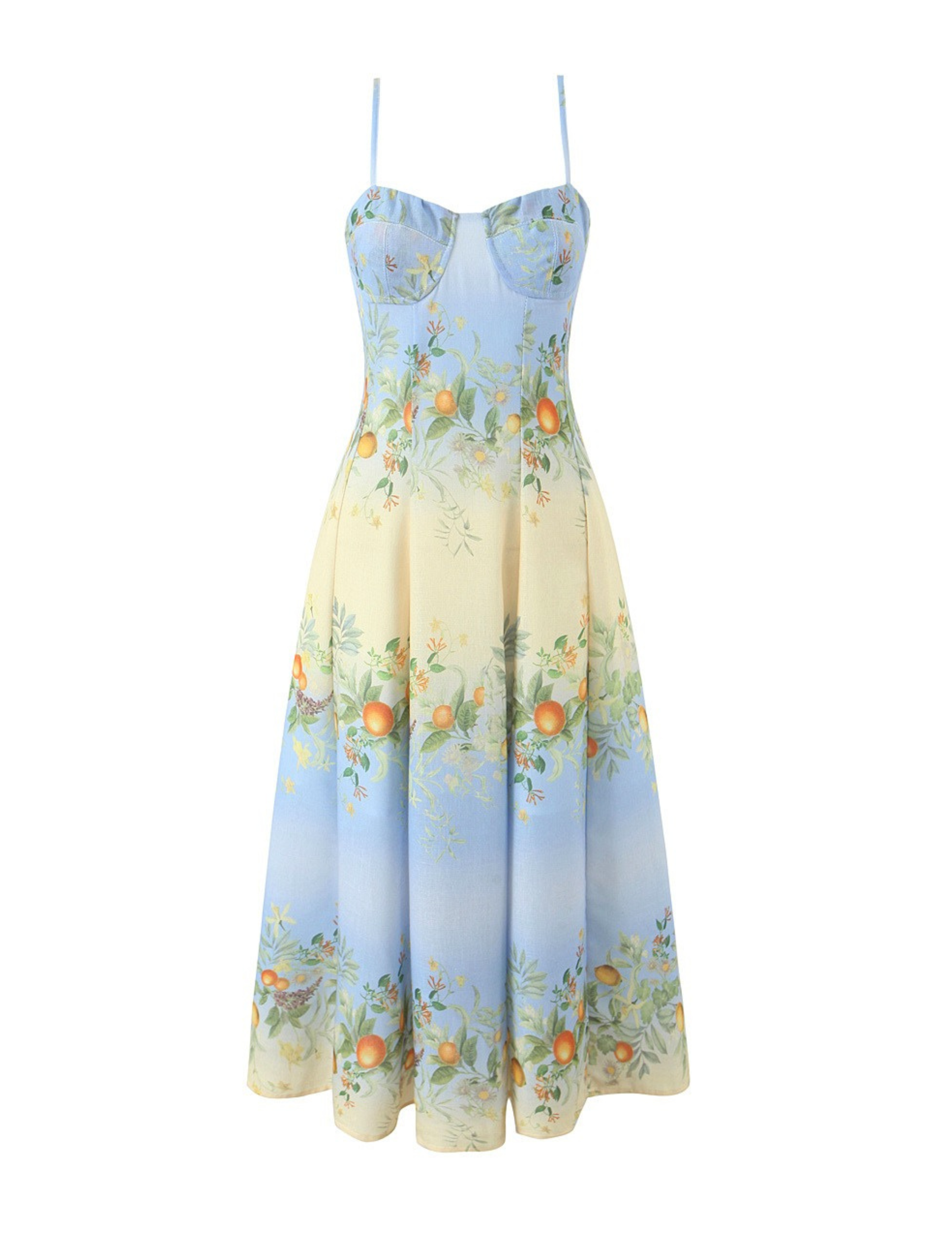Jilda Citrus Garden Corset Midi Dress