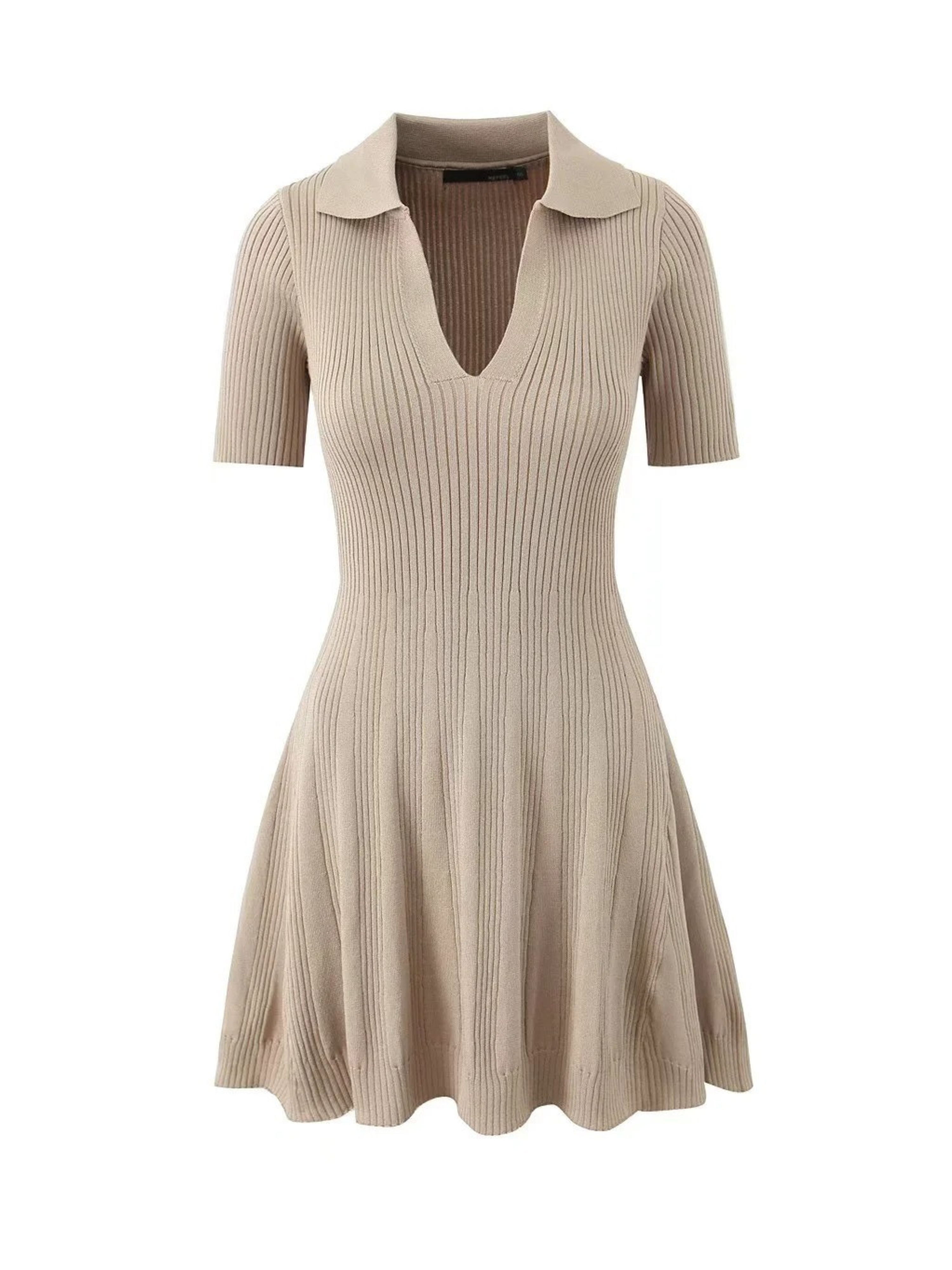 Vanna Ribbed Knit Polo Mini Dress