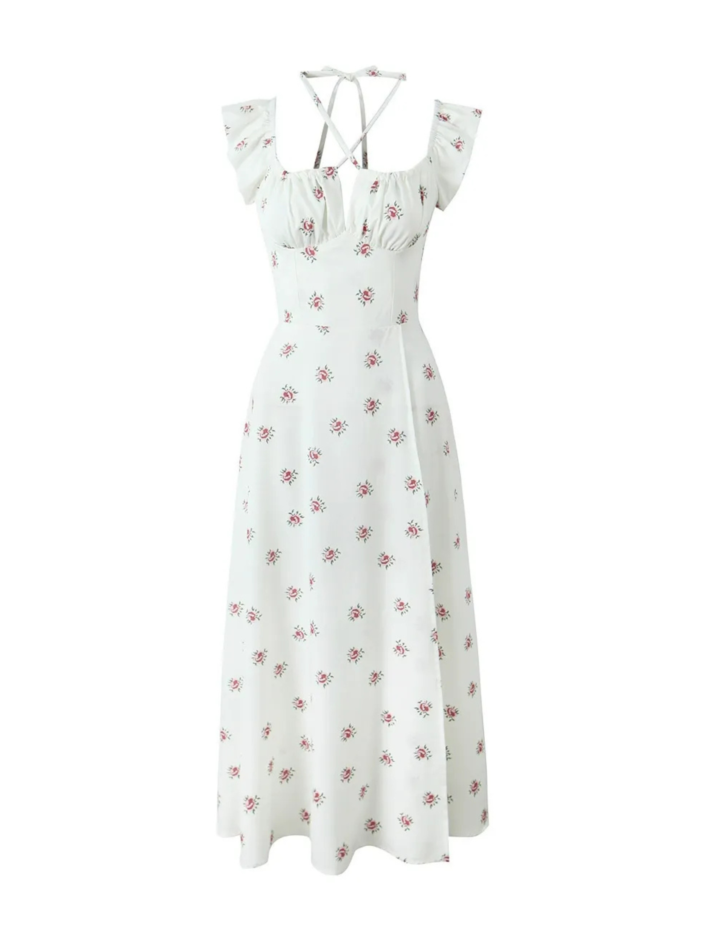 Delia Floral Cross-Back Midi Dress