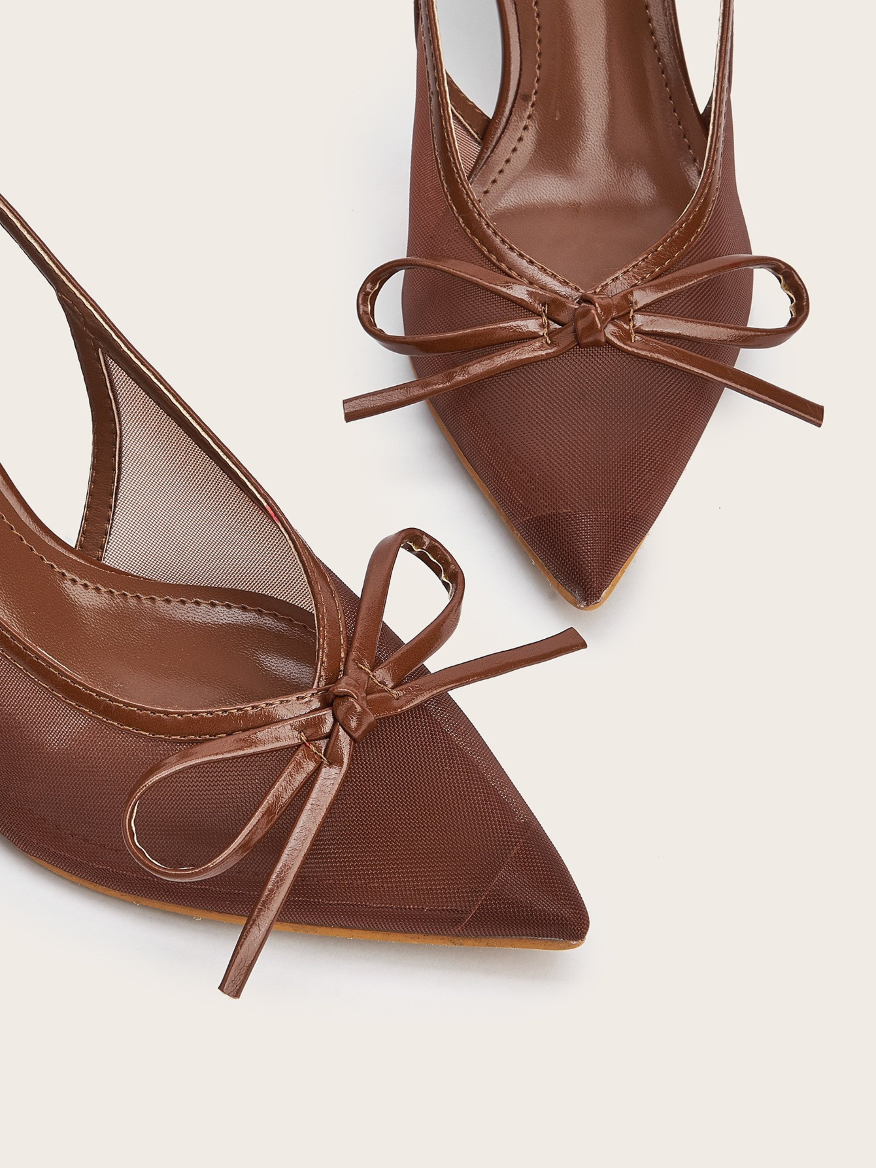 Olyra Mocha Mesh Bow Slingback Heels