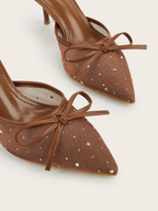 Blyra Mocha Rhinestone Bow Mule Heels