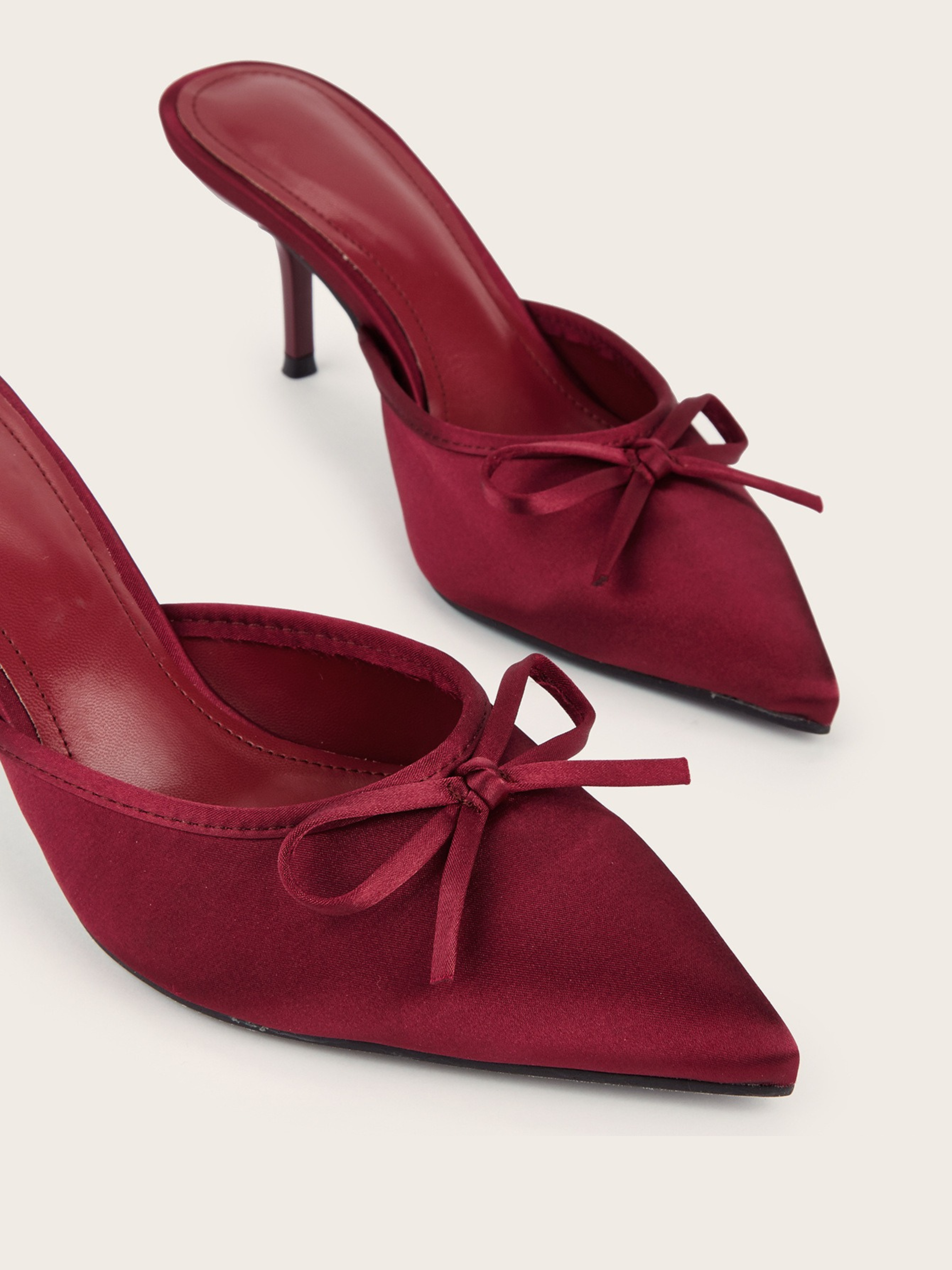 Ambrine Wine Satin Bow Mule Heels