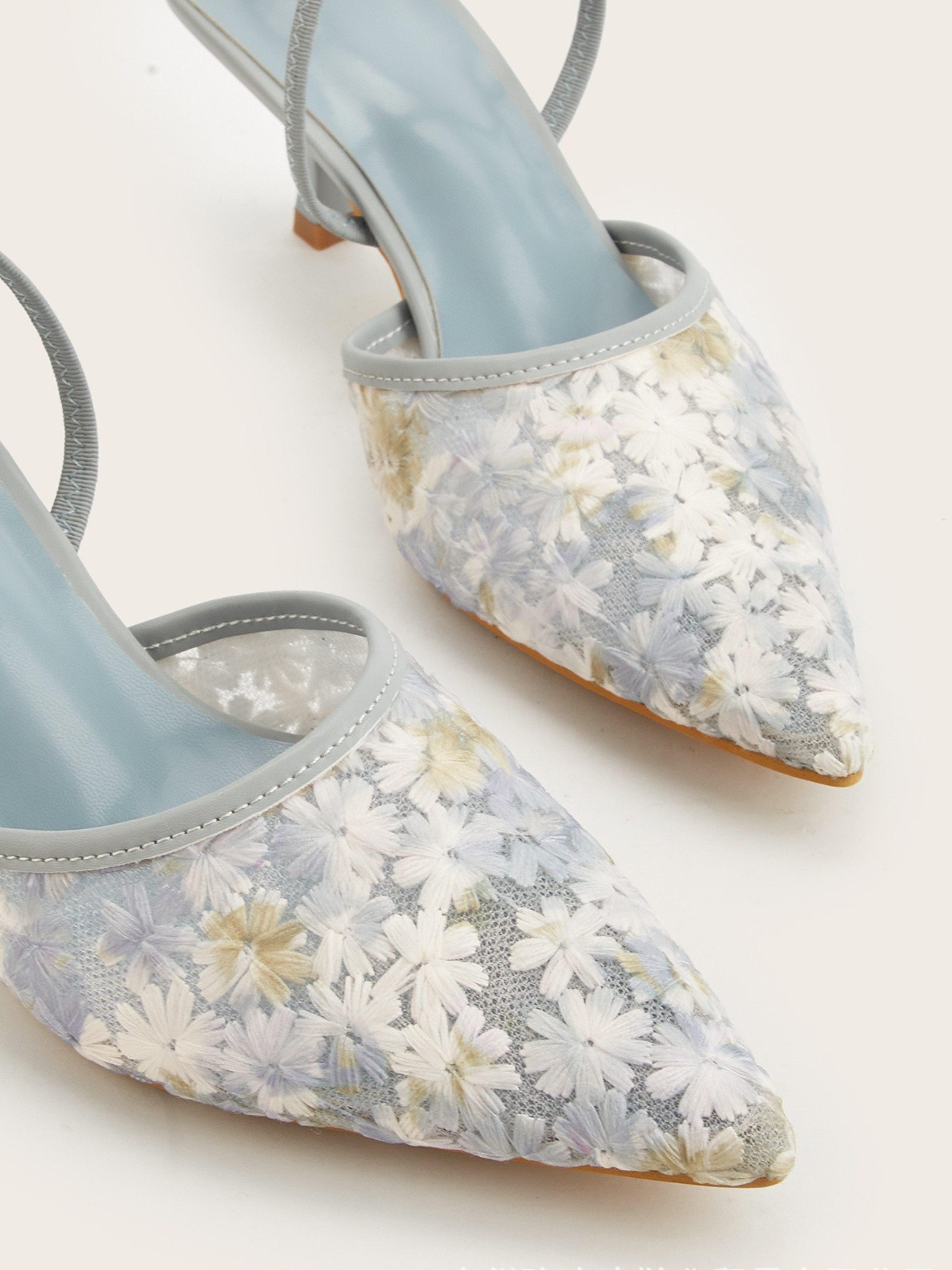Lina Daisy Mesh Pointed Mule Heels
