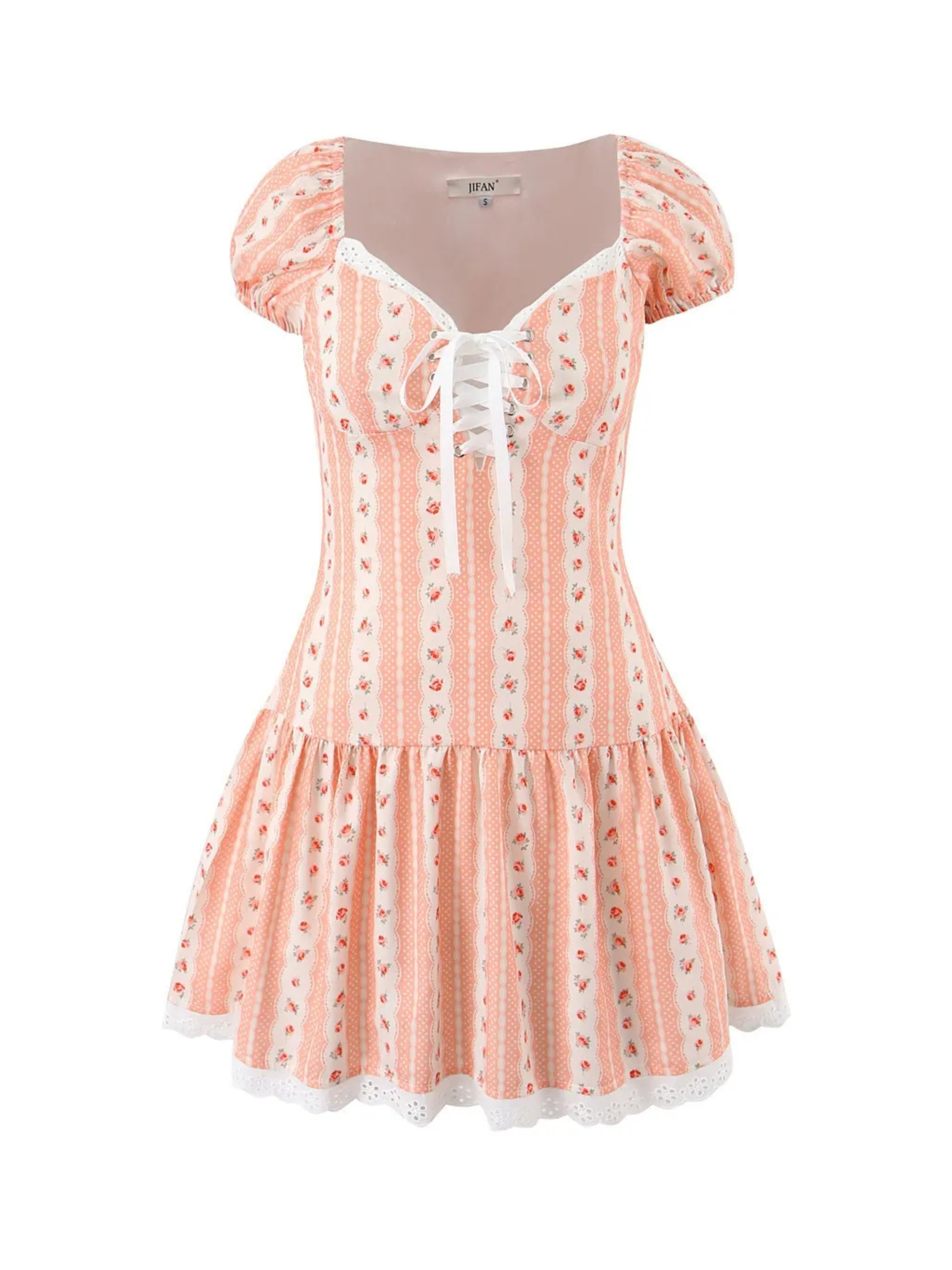 Linet Peach Floral Stripe Mini Dress