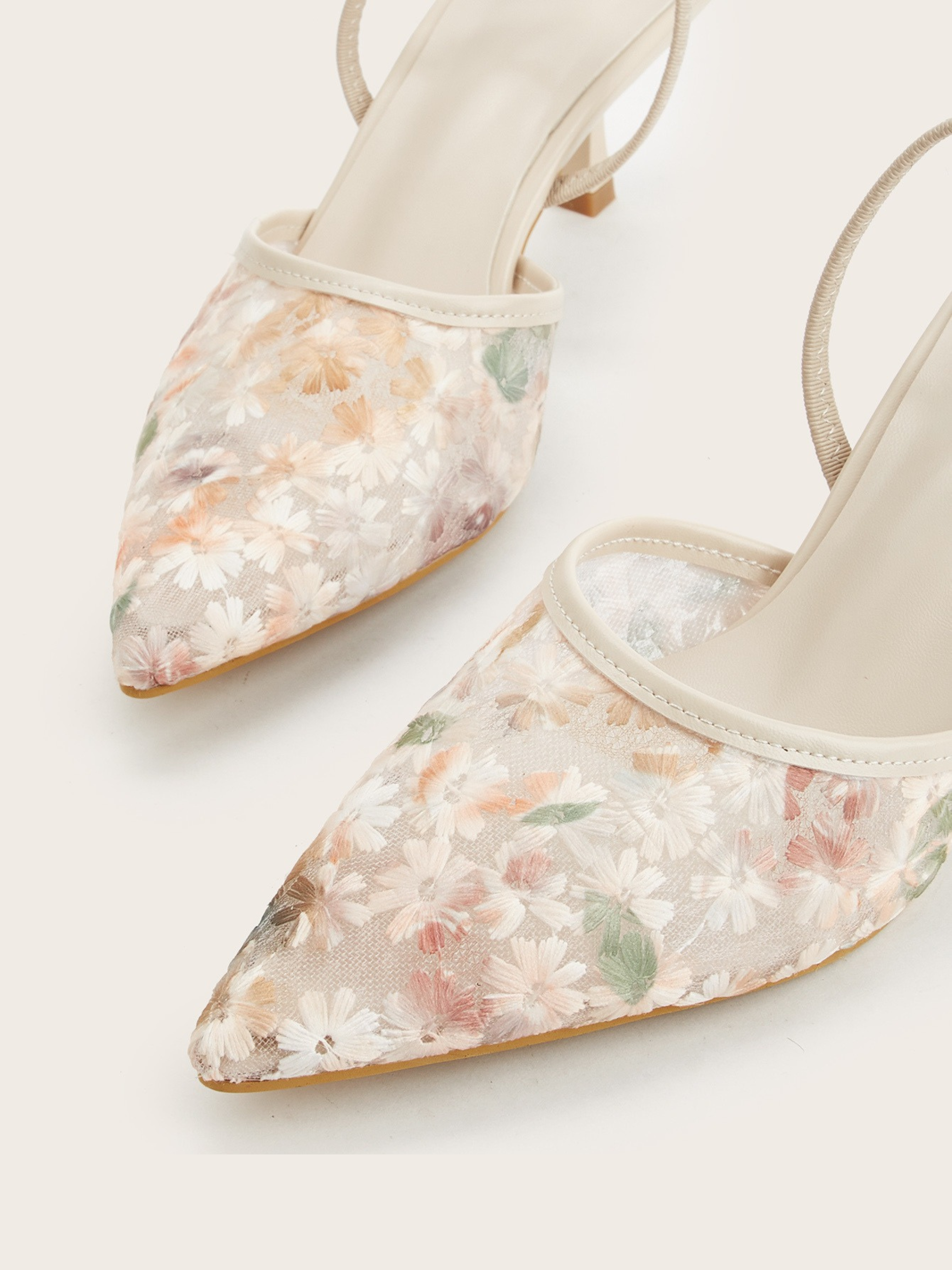 Tirana Floral Mesh Slingback Heels