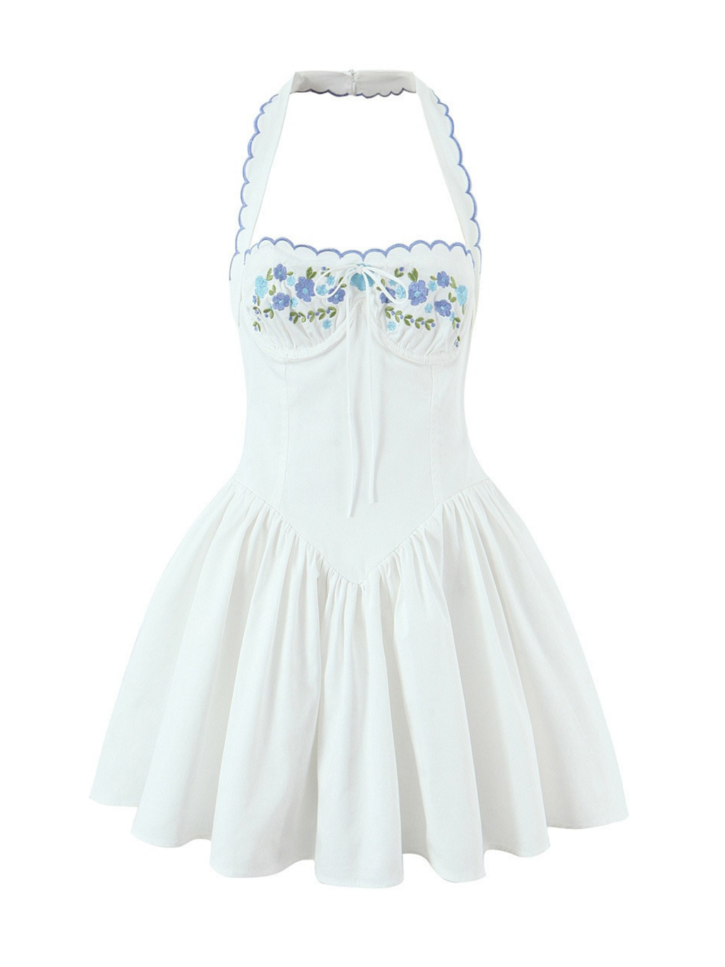Liora Bluebell Scallop Halter Mini Dress