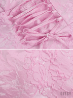 Soline Pink Jacquard Halter Bow Mini Dress