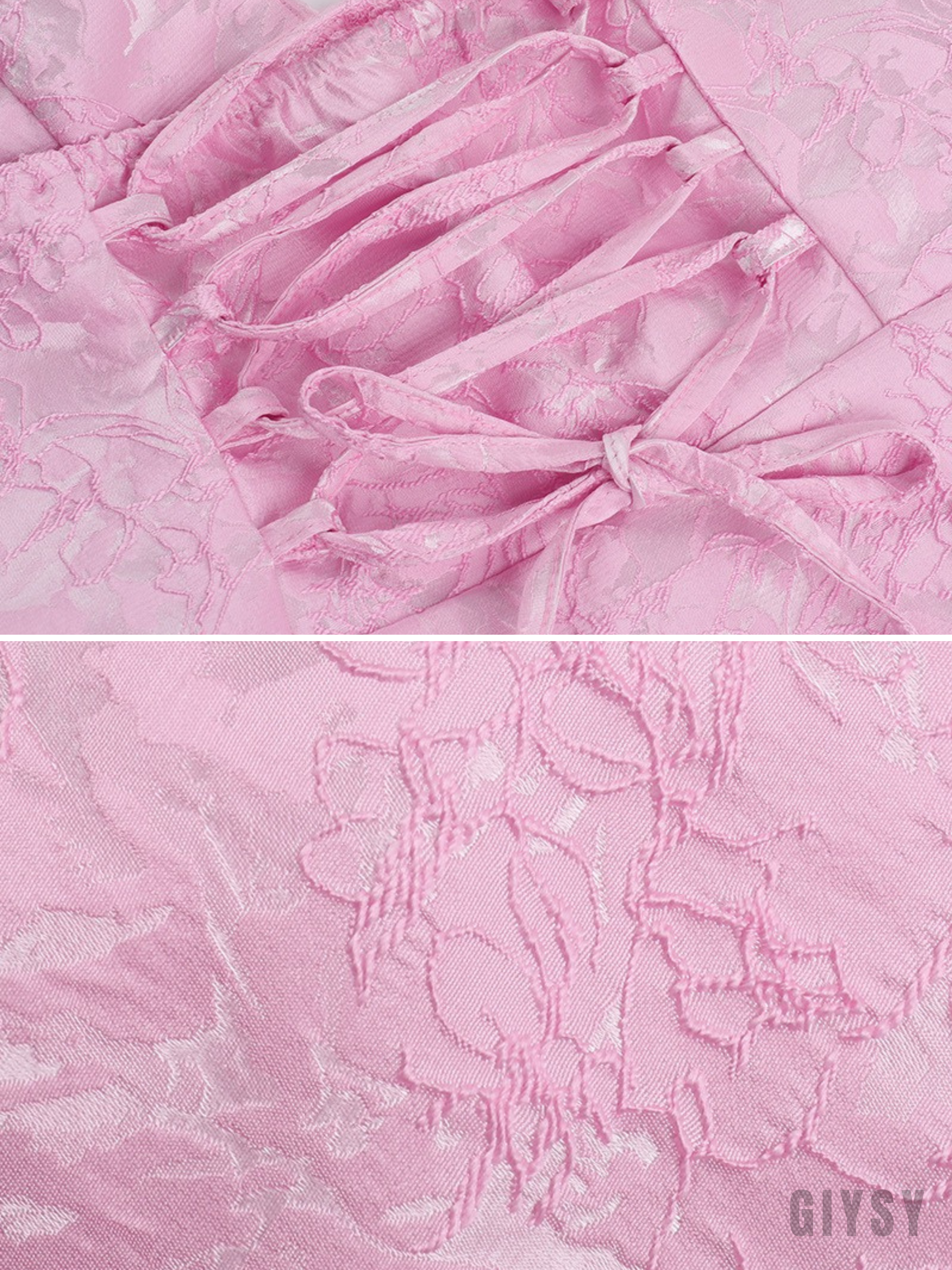 Soline Pink Jacquard Halter Bow Mini Dress