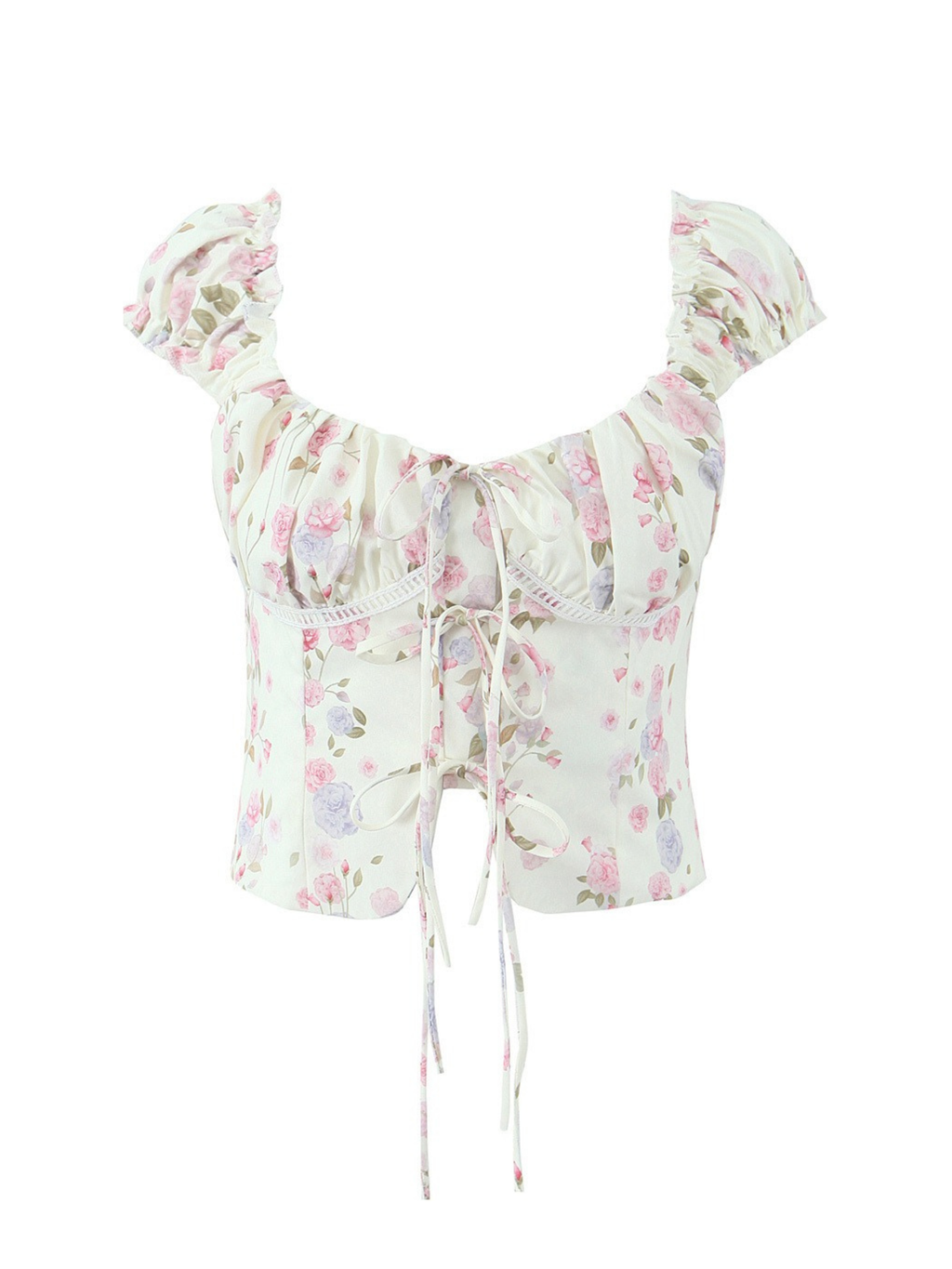 Selin Tie-Front Floral Crop Top