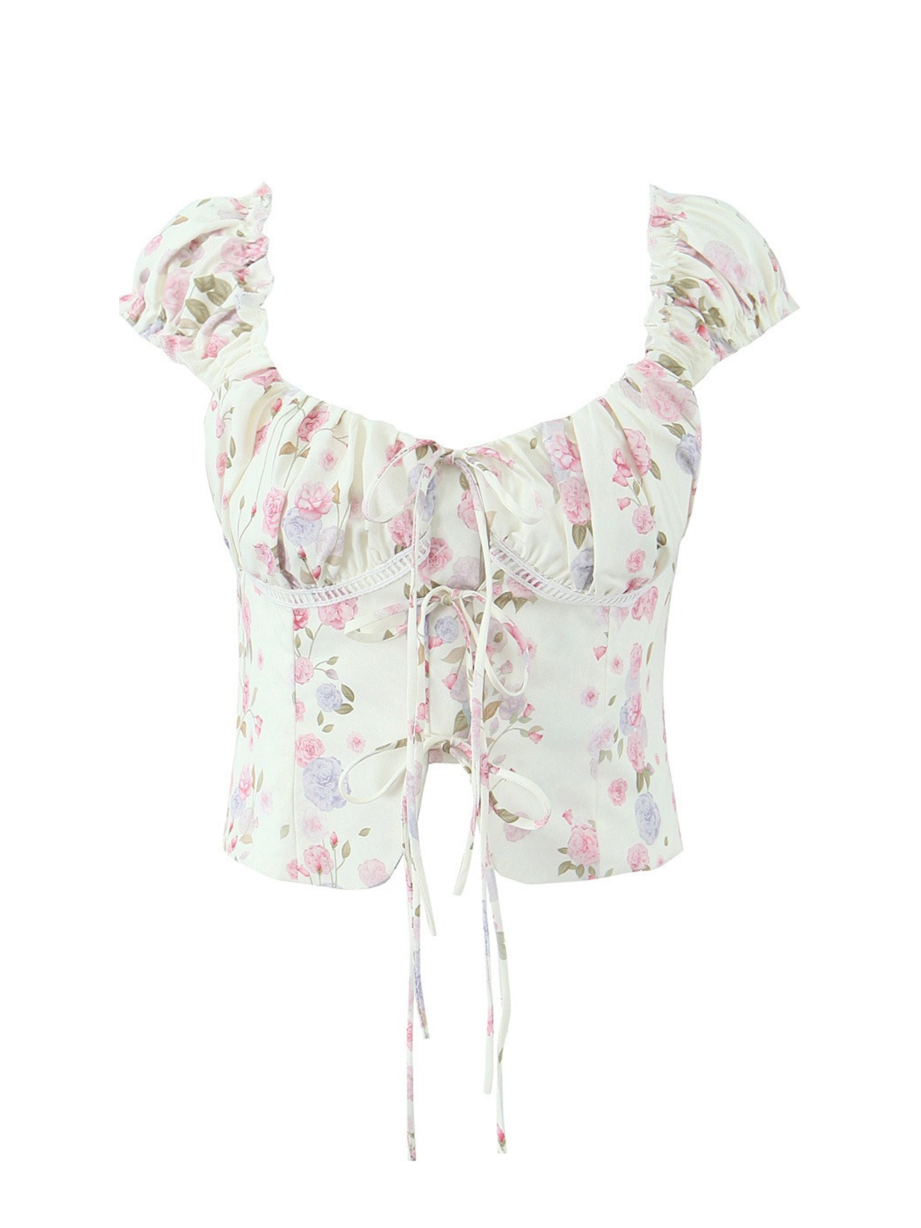 Selin Tie-Front Floral Crop Top