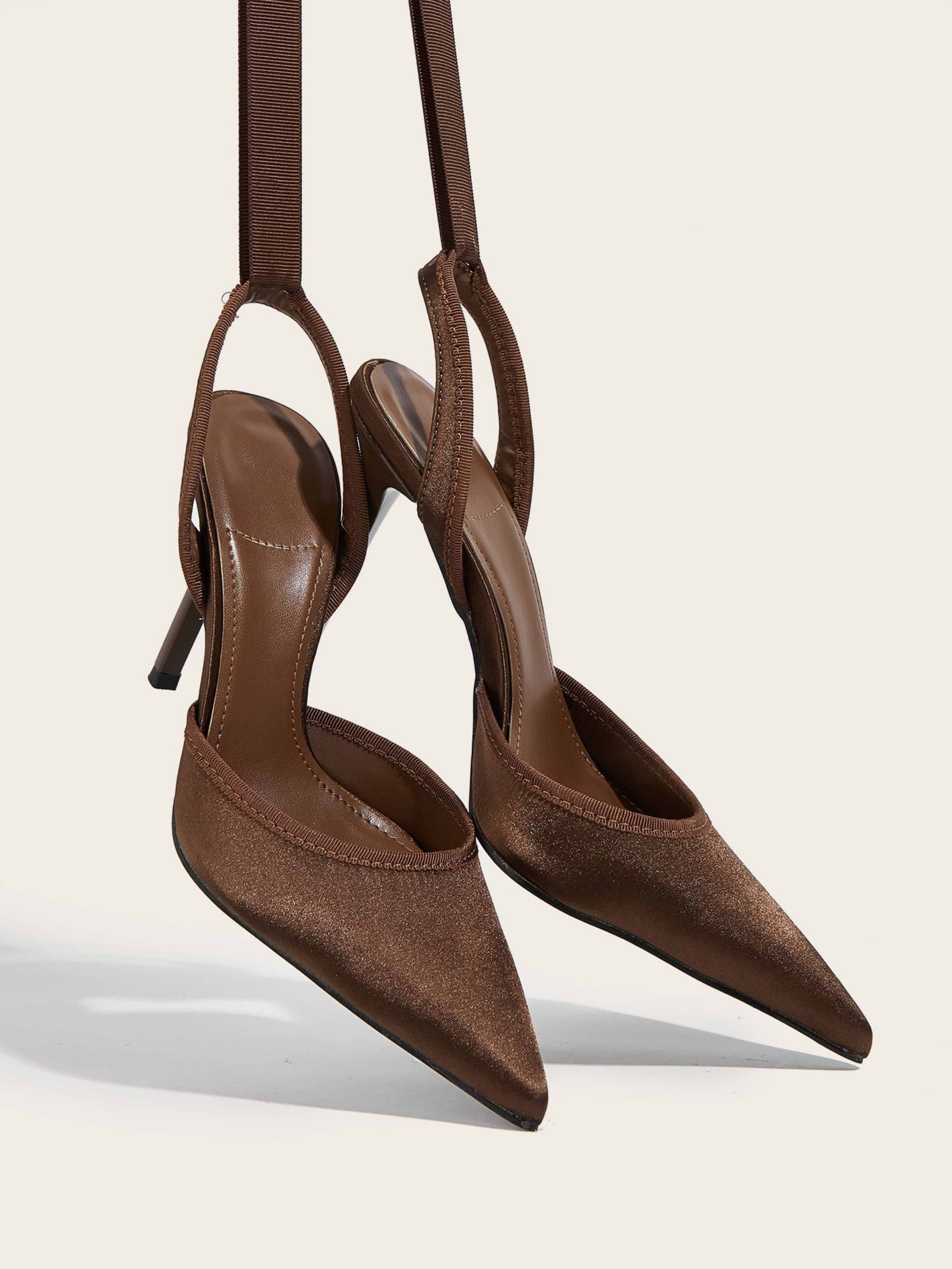 Hivera Mocha Satin Wrap Strap Heels