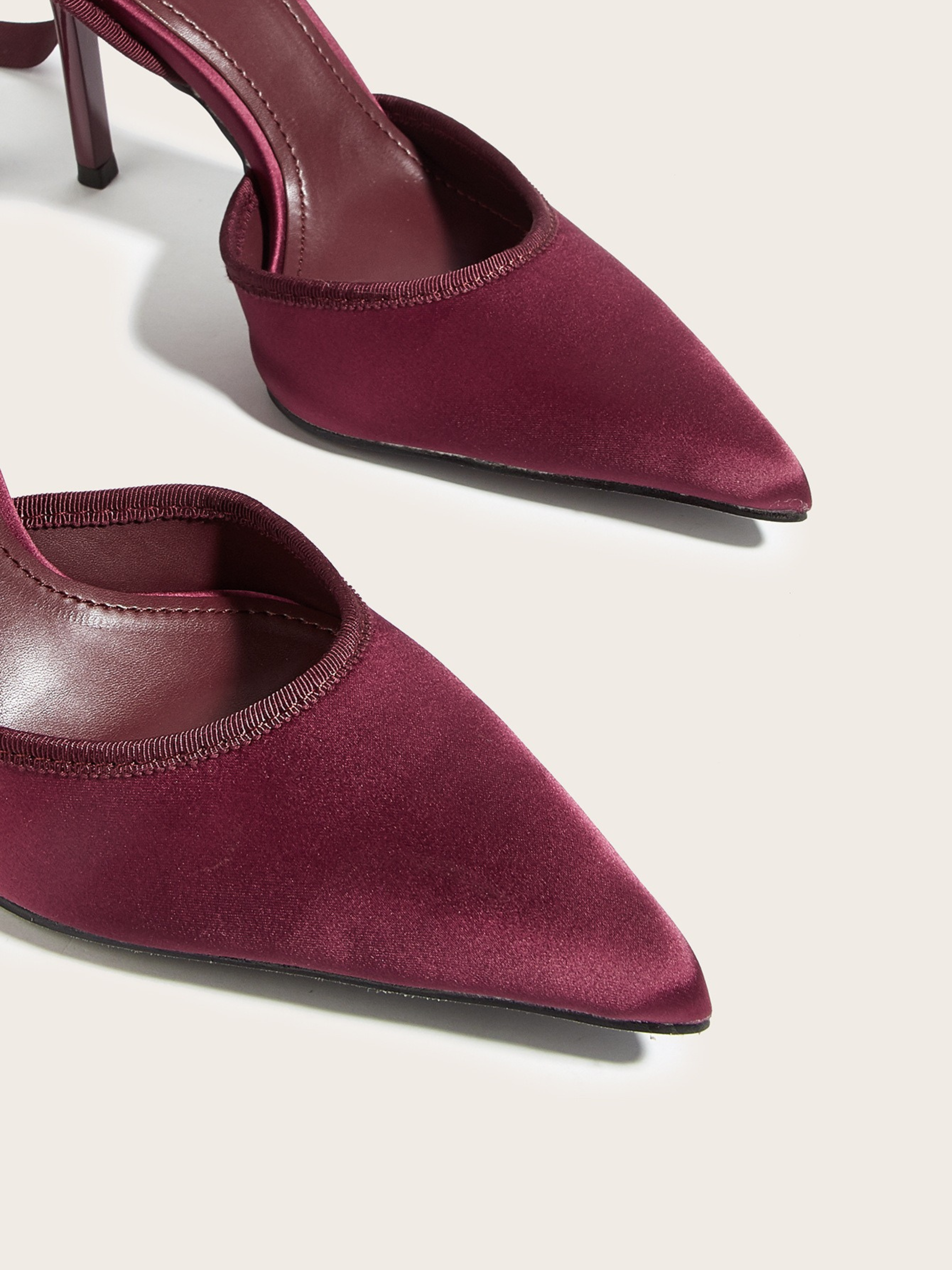 Velora Wine Satin Wrap Strap Heels