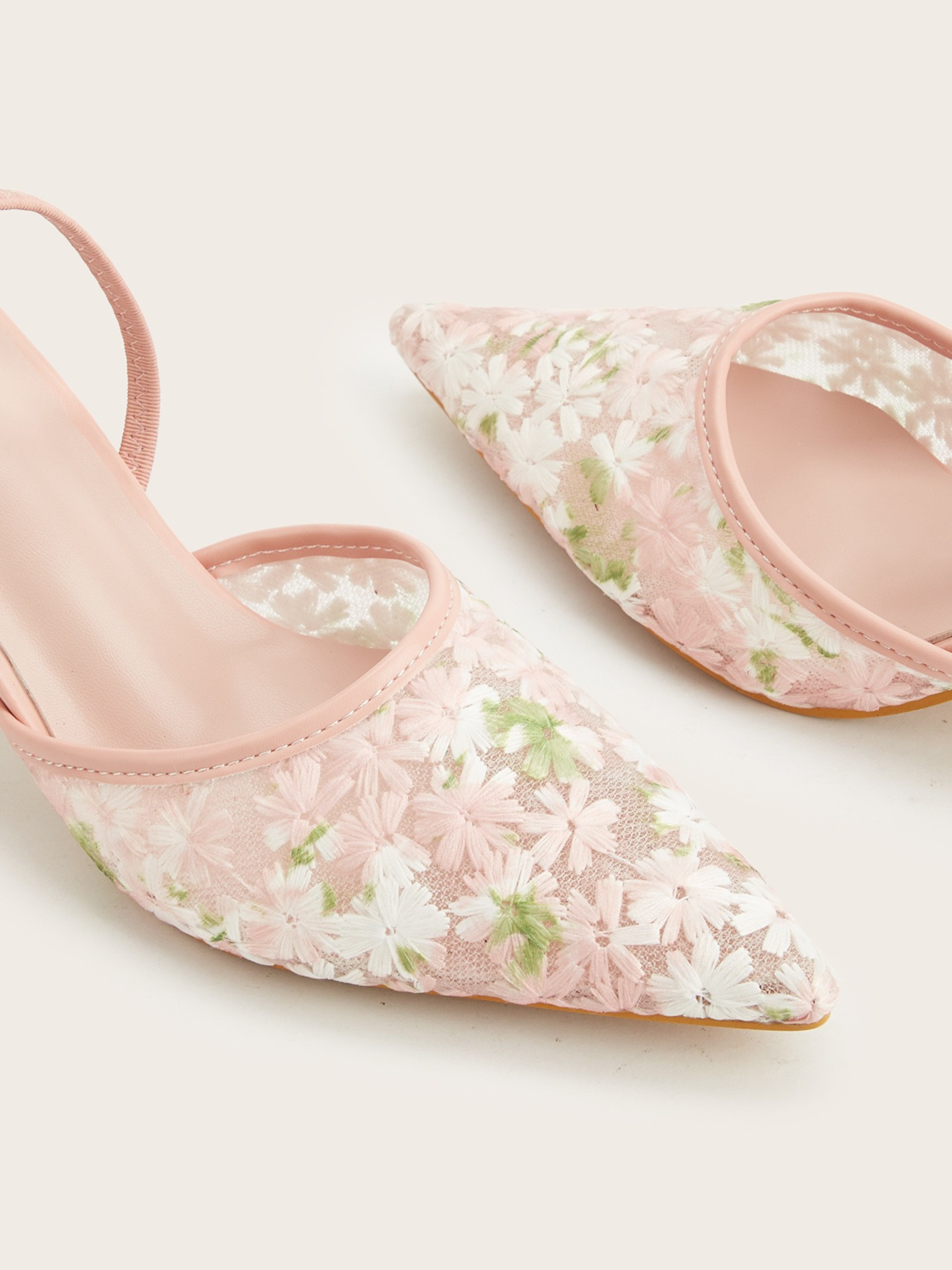 Sorellea Blush Floral Mesh Slingback Heels