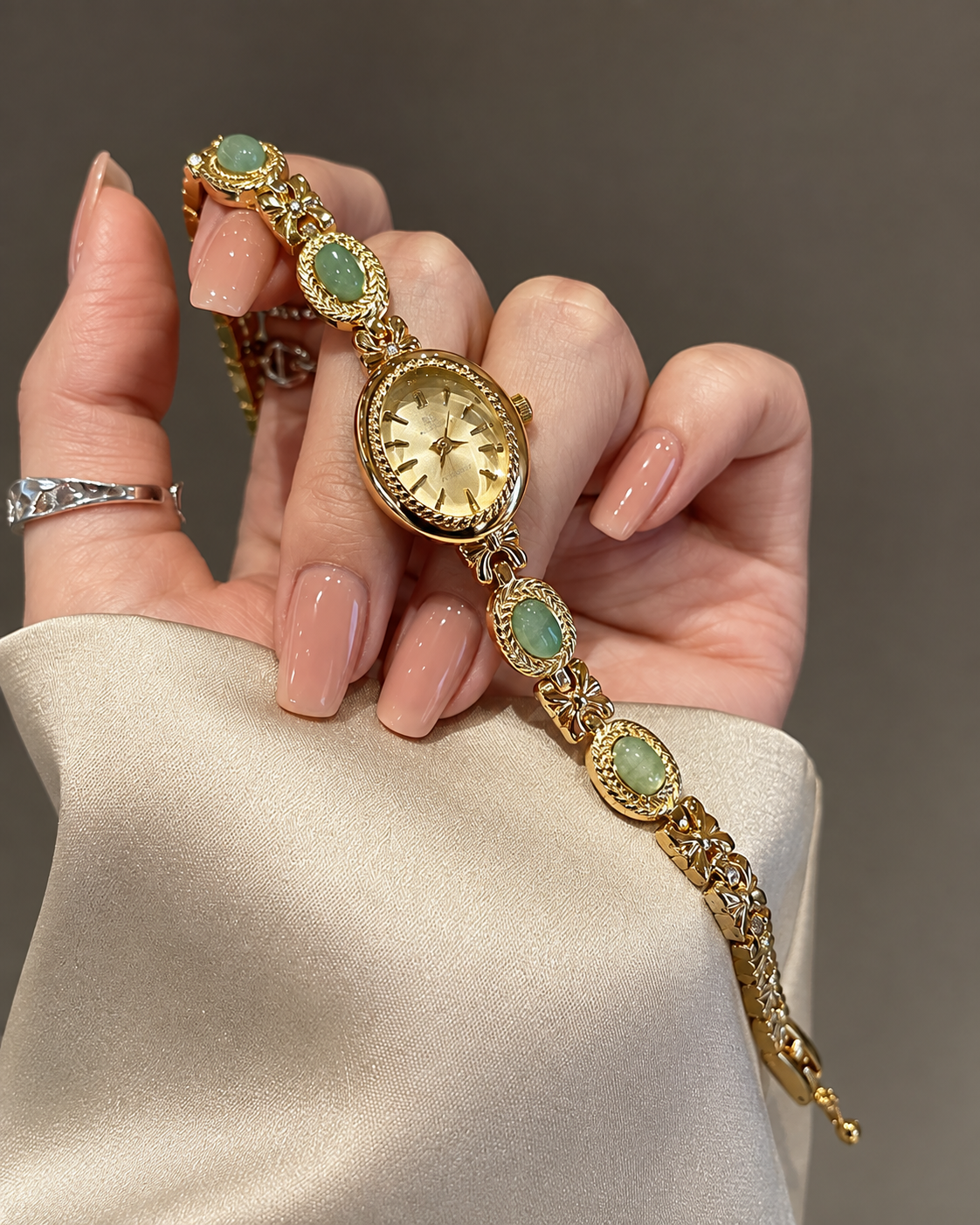 Vintage Oval Gemstone Bracelet Watch