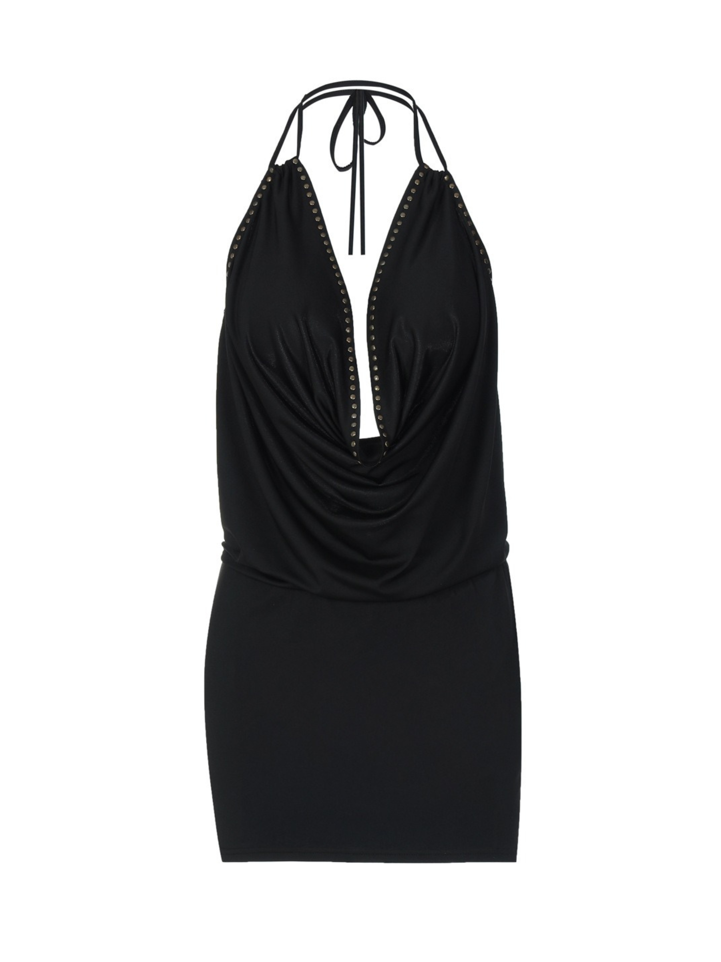 Stud Trim Halter Mini Dress