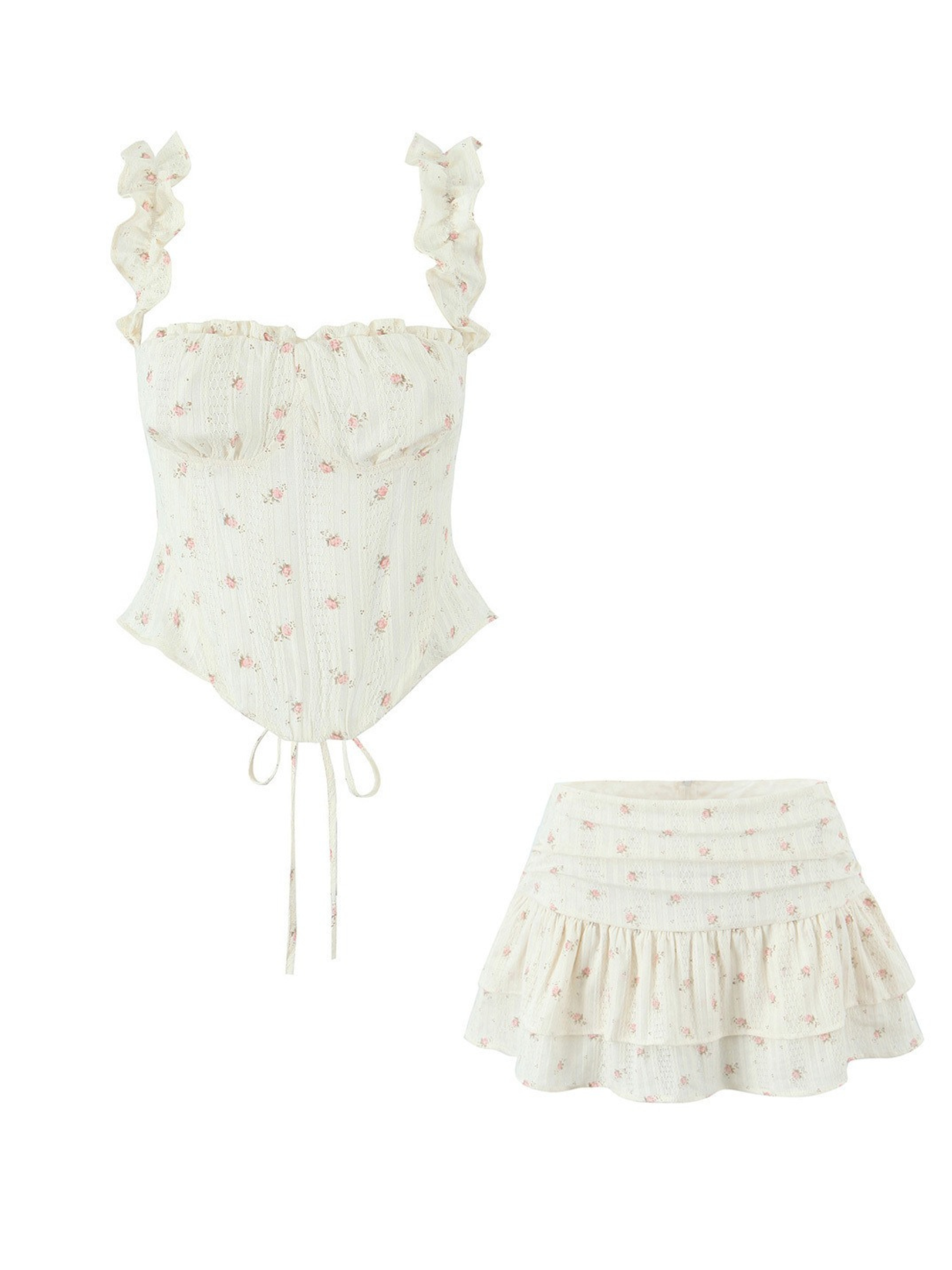 Lorena Corset Top & Ruffle Mini Skirt Set