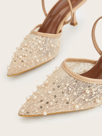 Lineth Pearl Mesh Slingback Heels