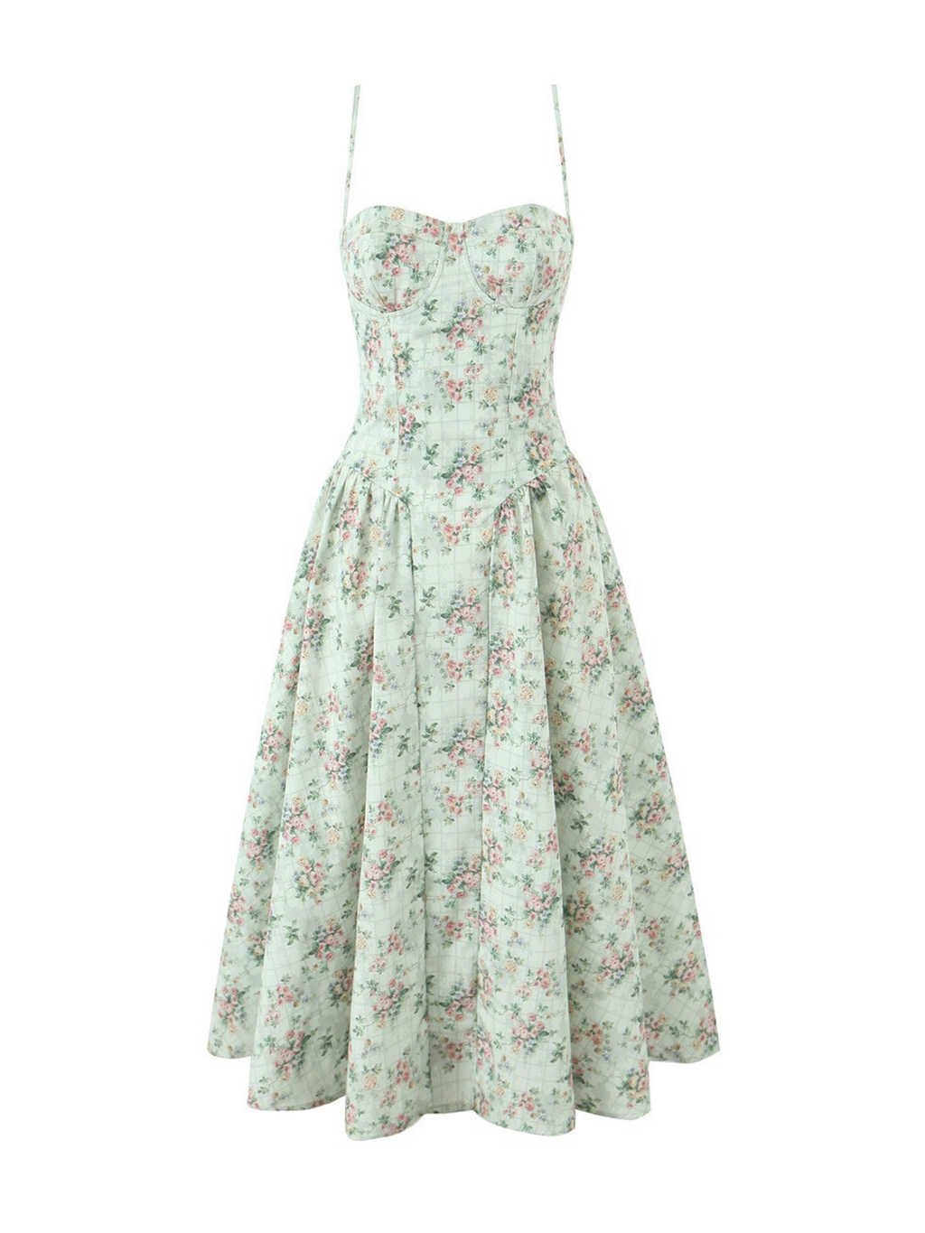Elora Mint Floral Corset Midi Dress