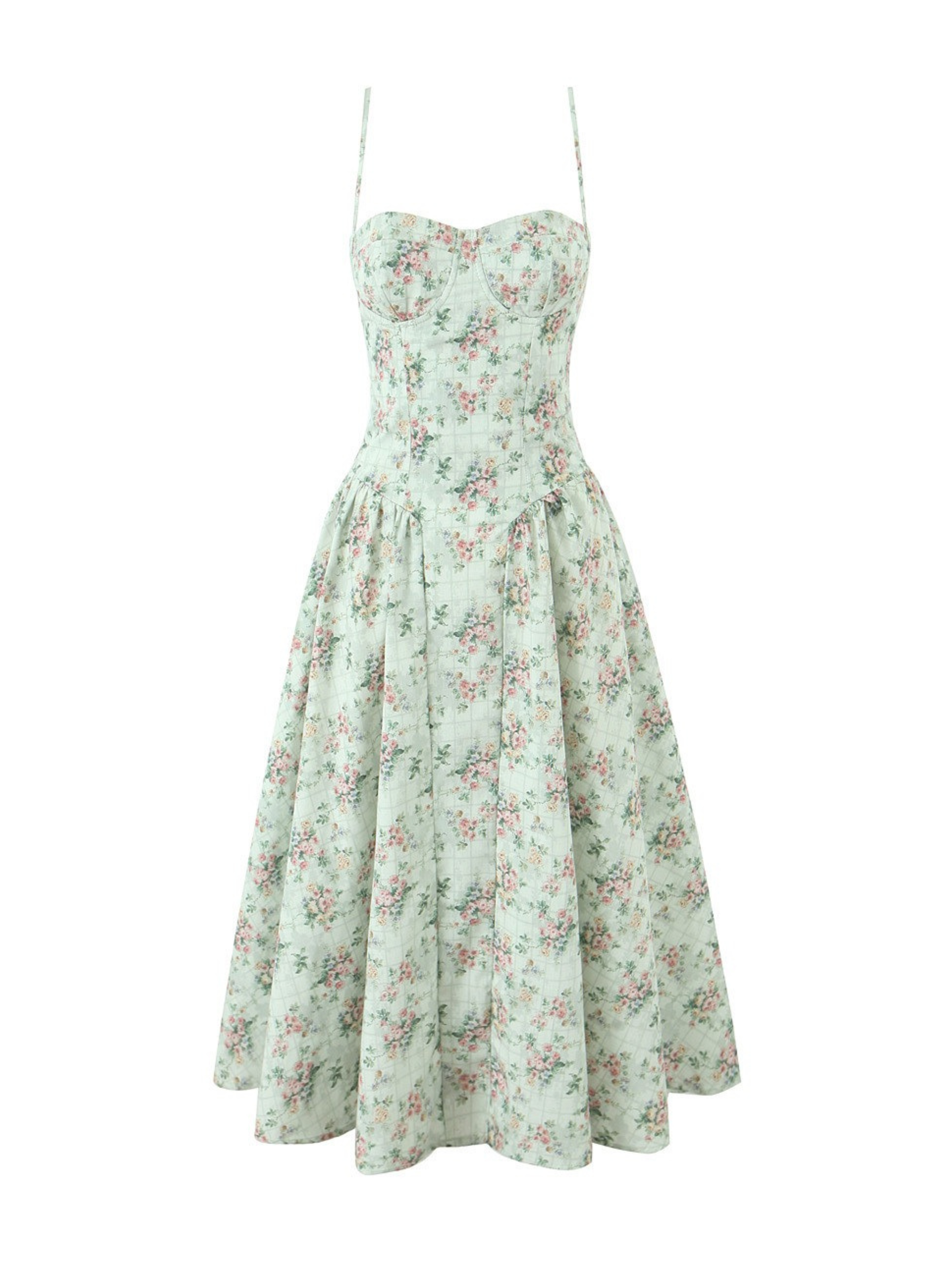 Elora Mint Floral Corset Midi Dress